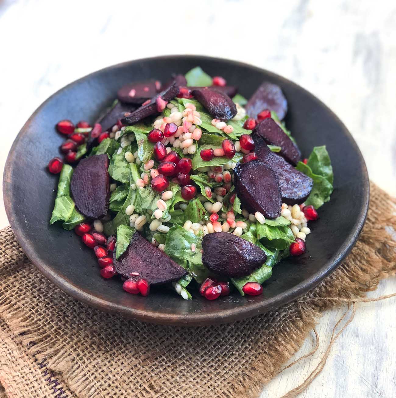 Roasted Beet Salad Recipe With Pearl Barley & Spinach