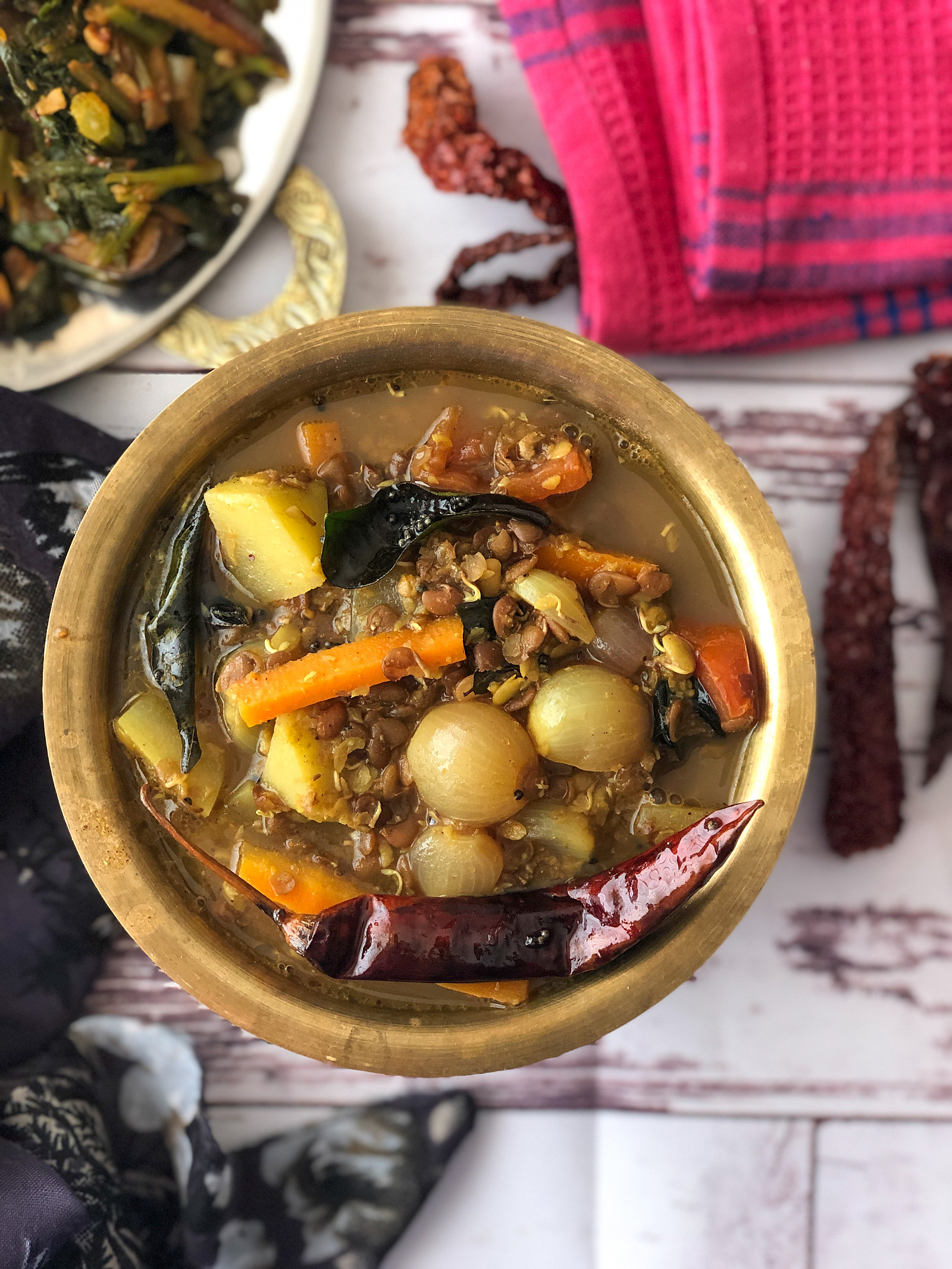 Sprouted Kollu Sambar Recipe - Horse Gram Sambar With Vegetables