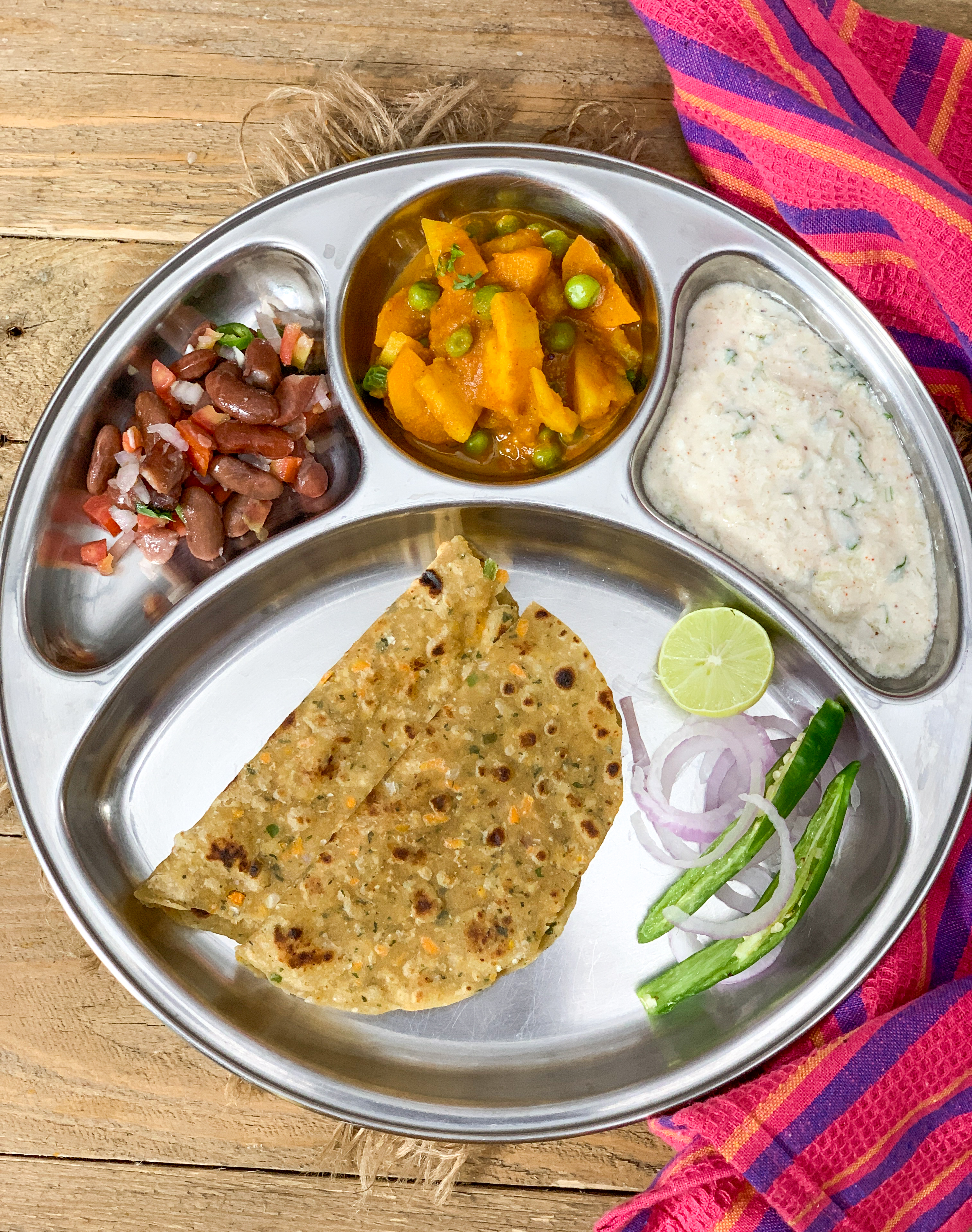 Portion Control Meal Plate Aloo Gajar Matar Sabzi Cabbage