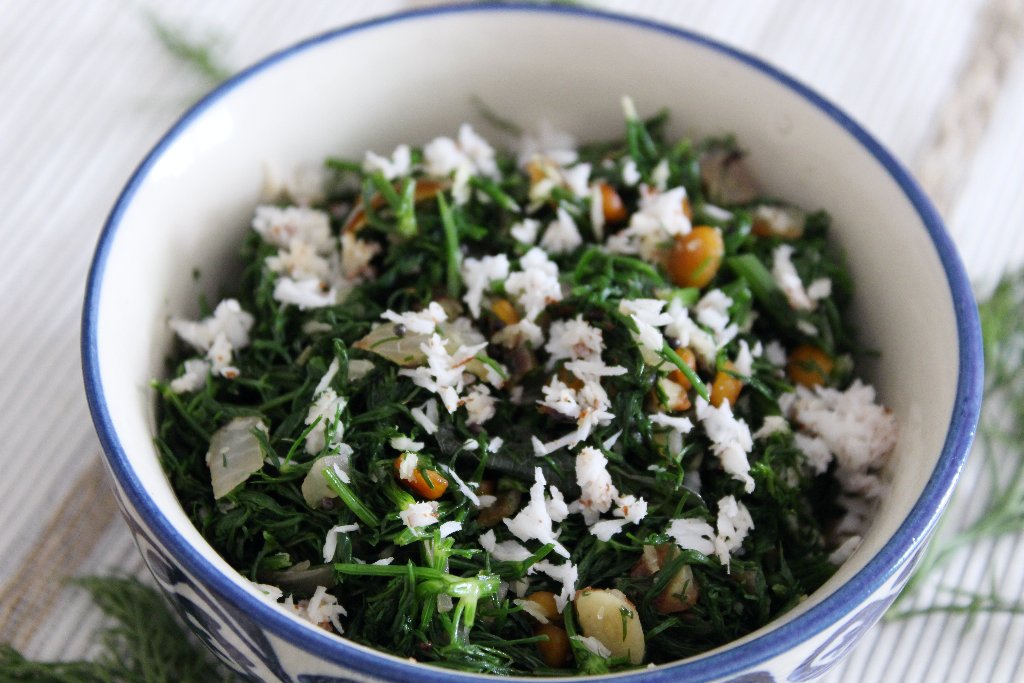 Sabsige Soppu Palya Udupi Style Dill Leaves Stir Fry with Coconut 