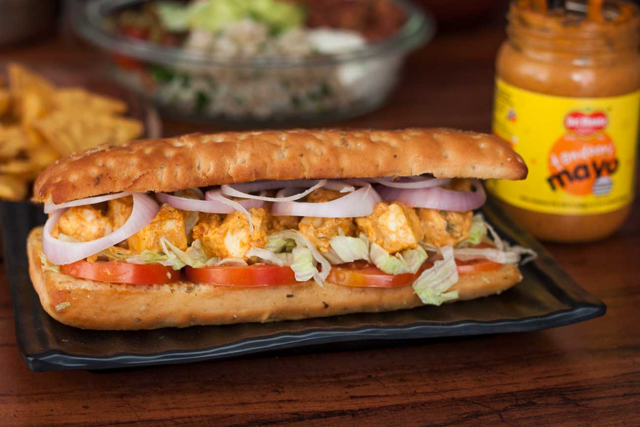 Paneer Tikka Sub Sandwich Recipe With Tandoori Mayo