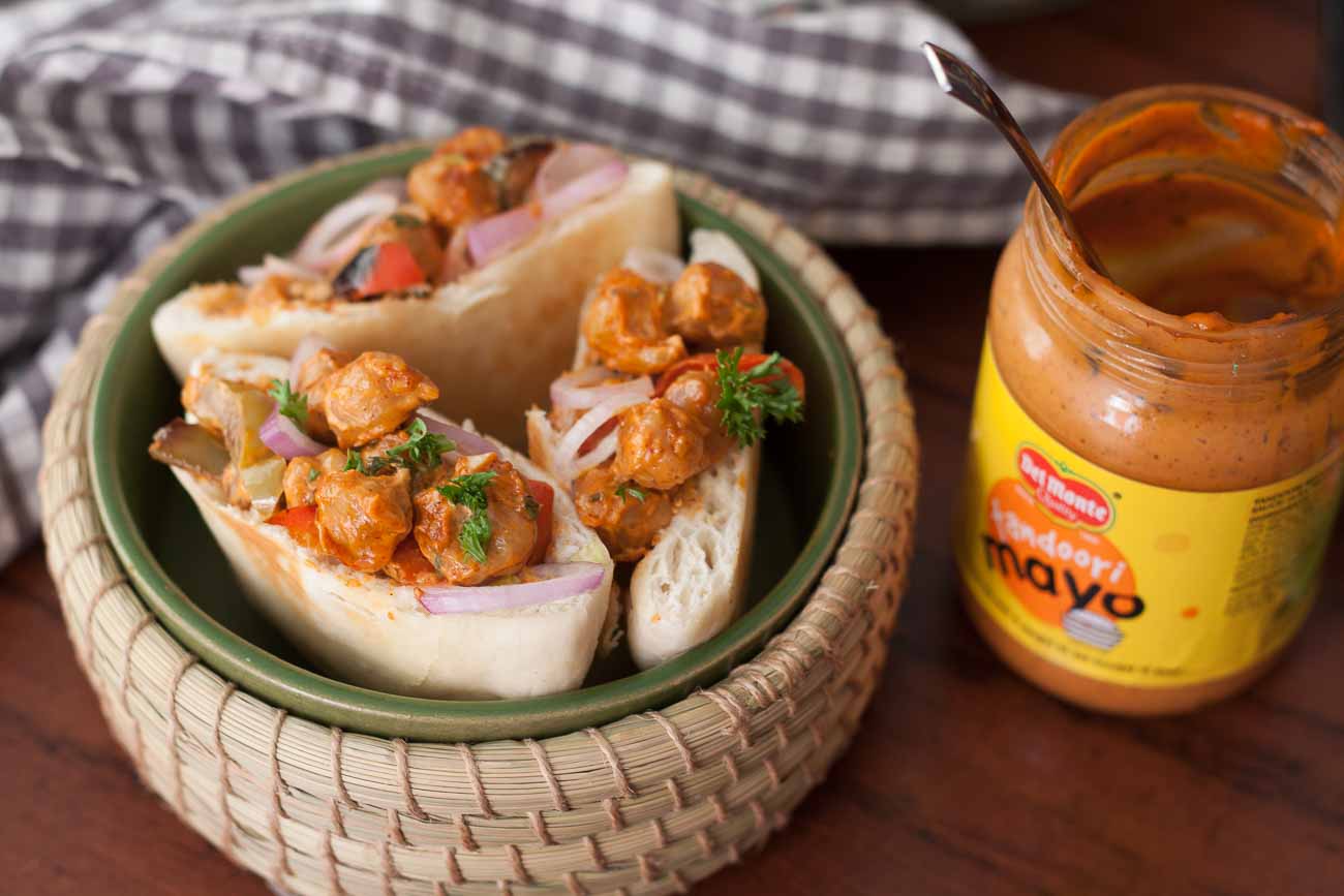 Stuffed Pita Recipe With Tandoori Mayo Chickpeas, Pickled Onions and Vegetables