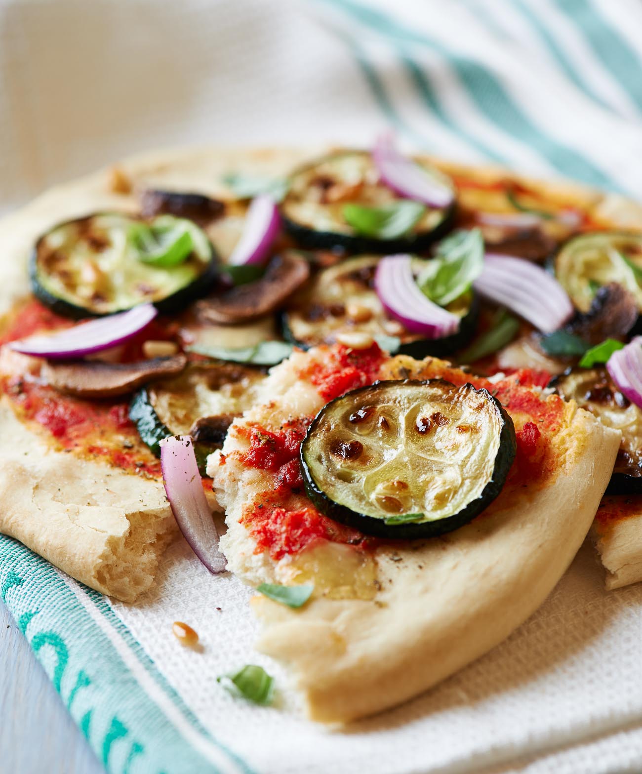 Whole Wheat Crust Pizza With Zucchini And Basil Sauce