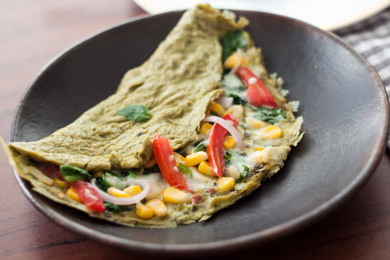 High Protein Spinach Basil & Cheese Omelette Recipe