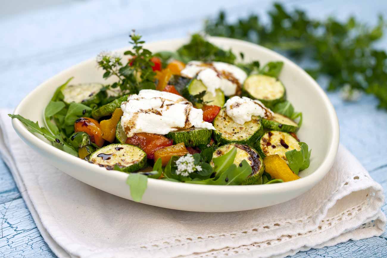 Roasted Mushroom Zucchini Salad Recipe with Goat Cheese