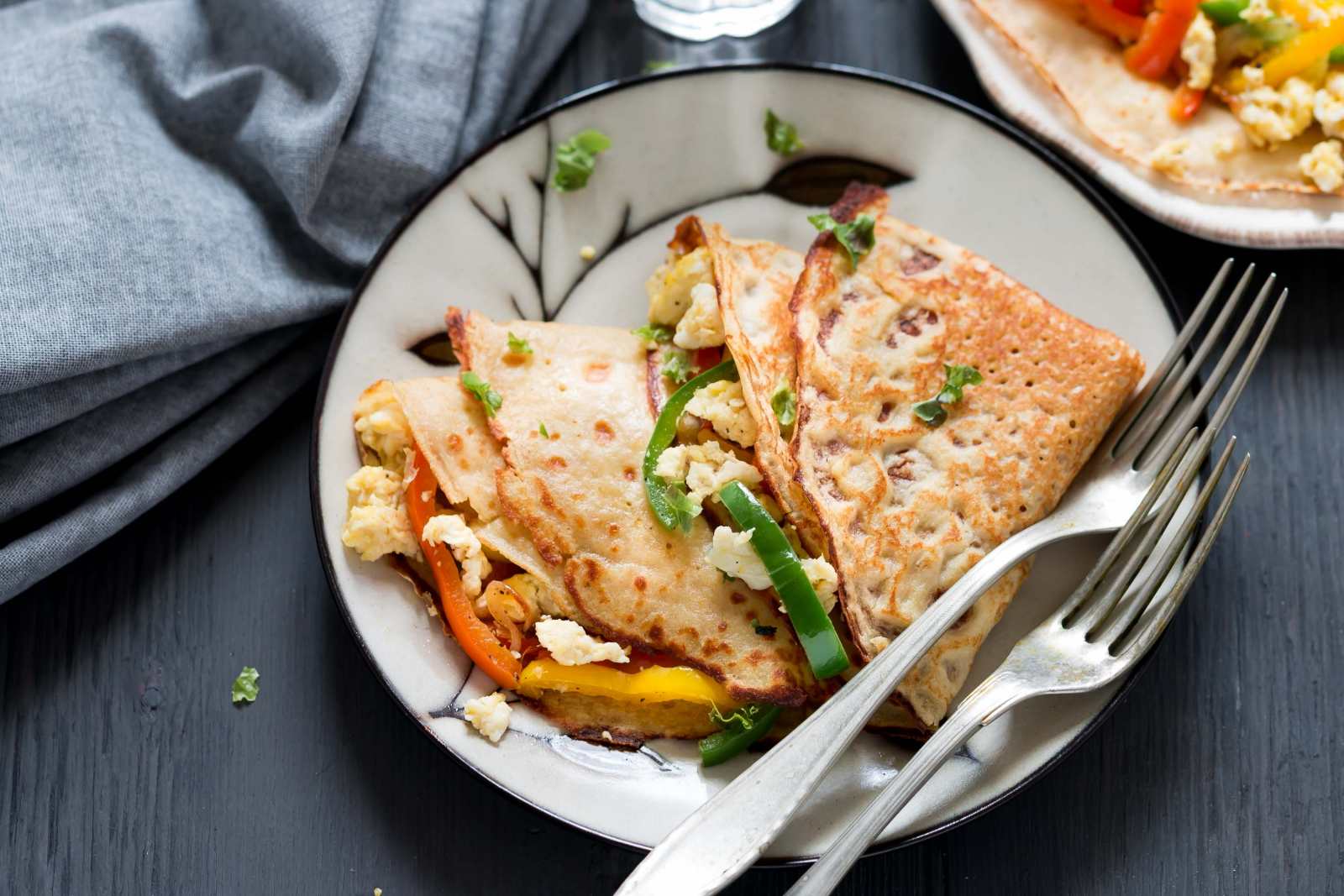 Whole Wheat Crepe with Eggs and Roasted Peppers
