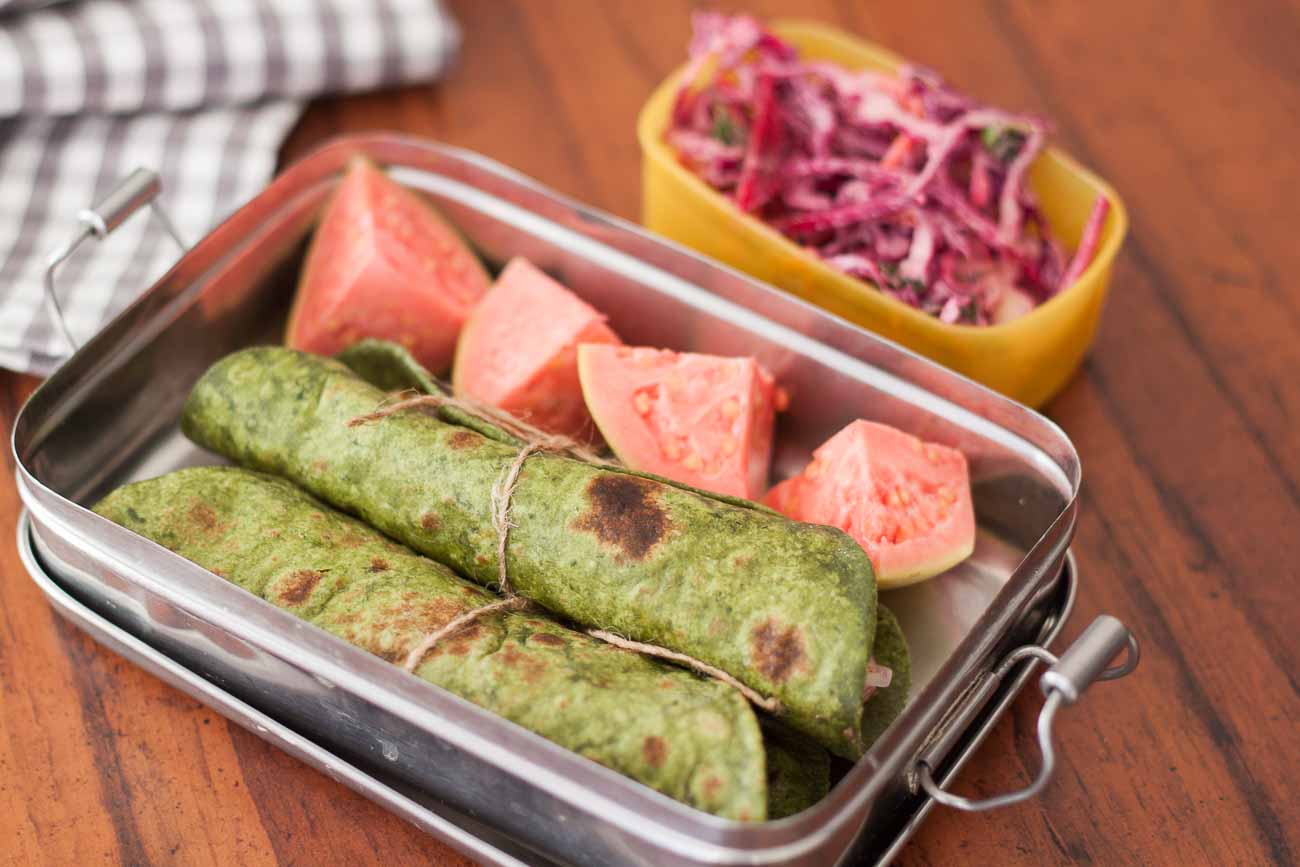 Office Kids Lunch Box Palak Paneer Roll With Indian Salad By