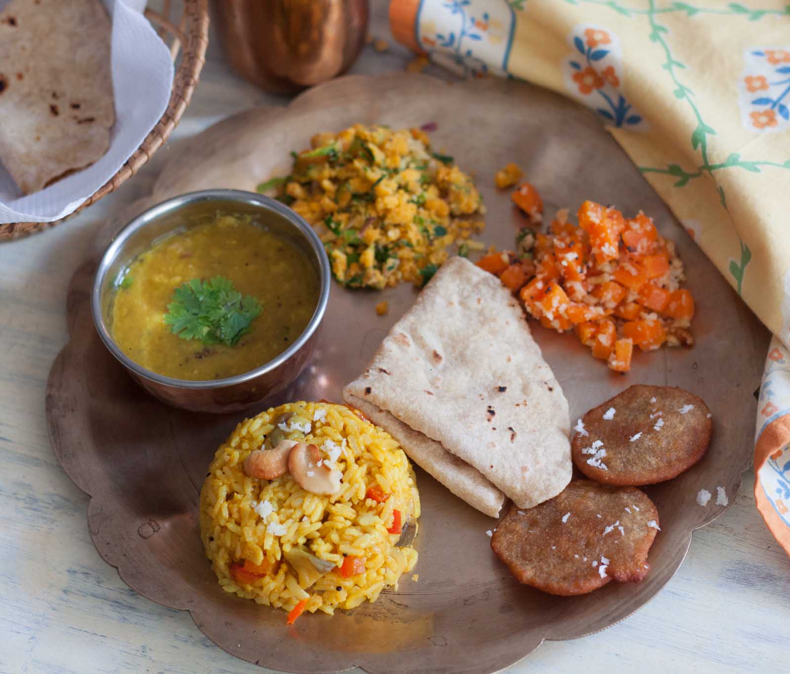 Everyday Meal Plate Masale Bhaat Gajrachi Koshimbir Ambat Dal