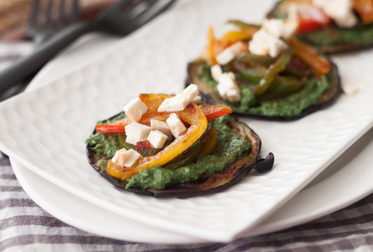 Grilled Eggplant With Spirulina Basil Pesto and Tofu Recipe