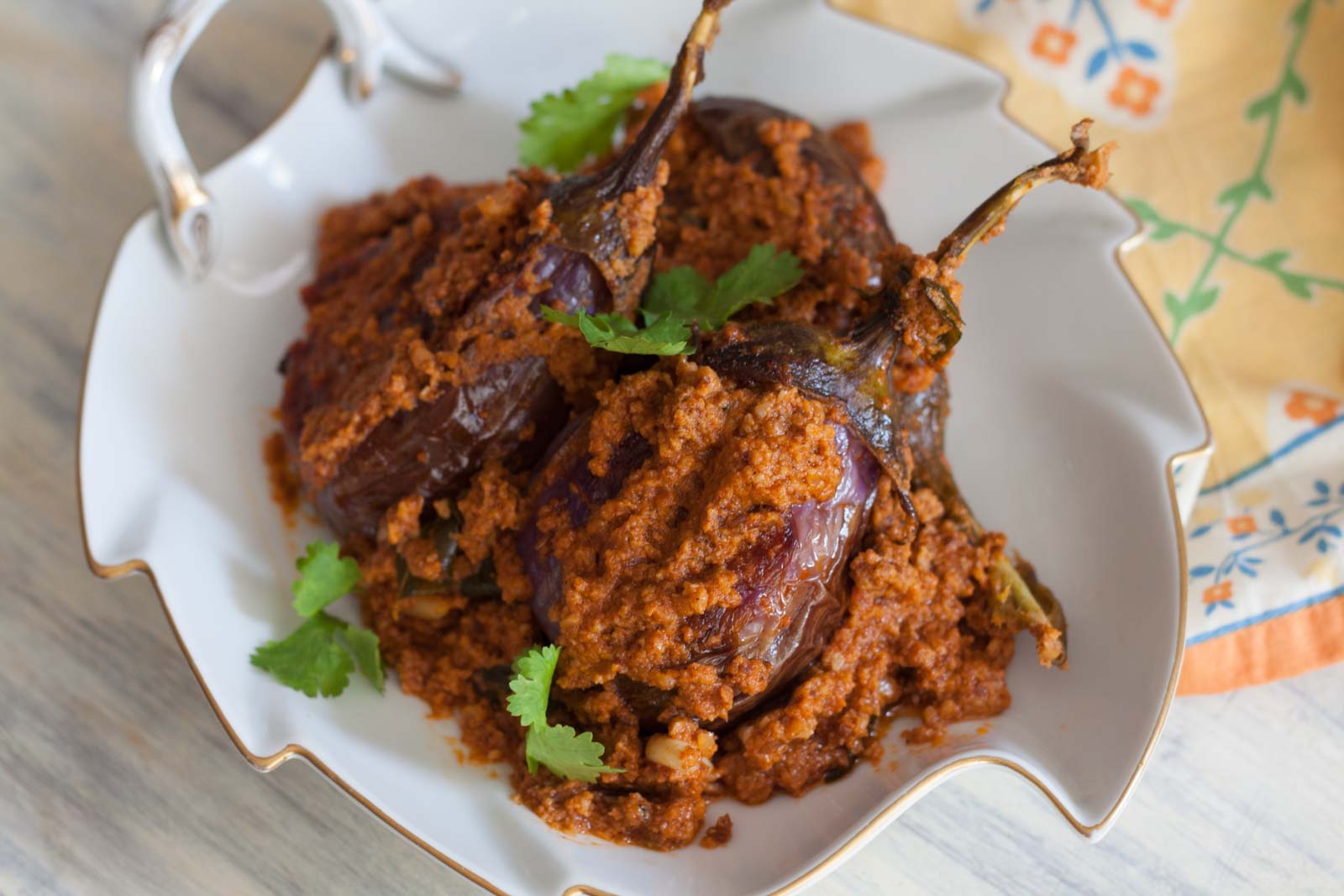 Spicy Coconut Peanut Stuffed Baby Brinjal Recipe