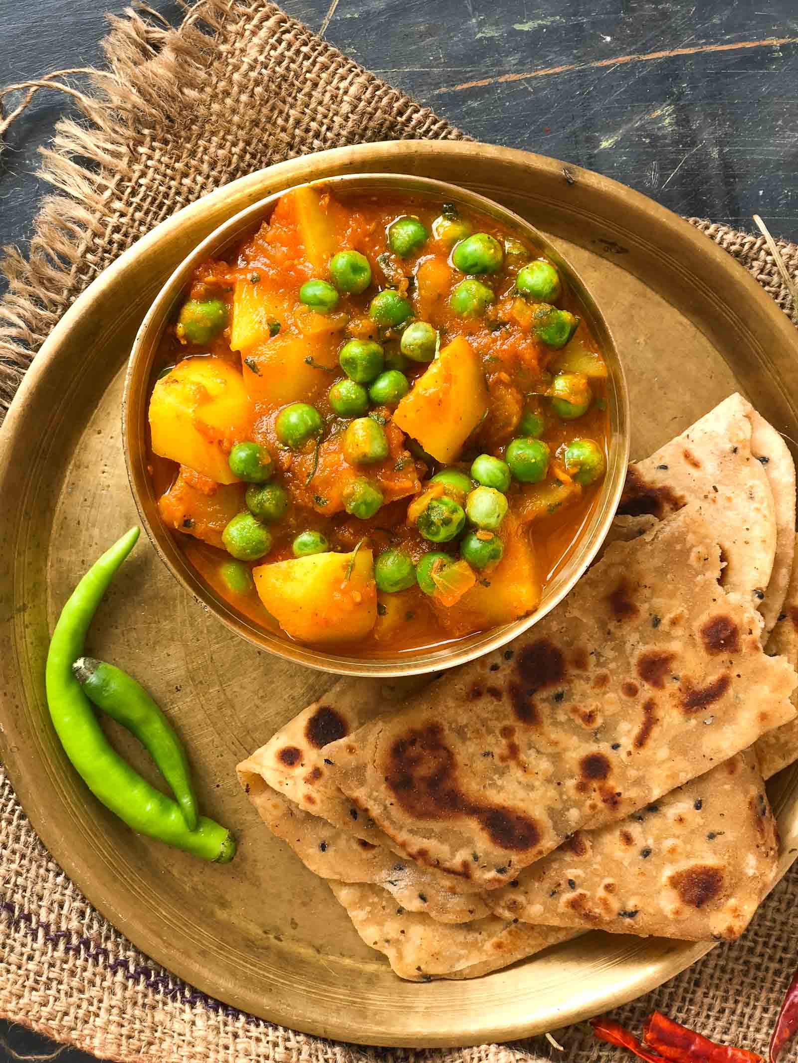 Aloo Matar Sabzi Recipe - Potatoes Peas In Tomato Gravy