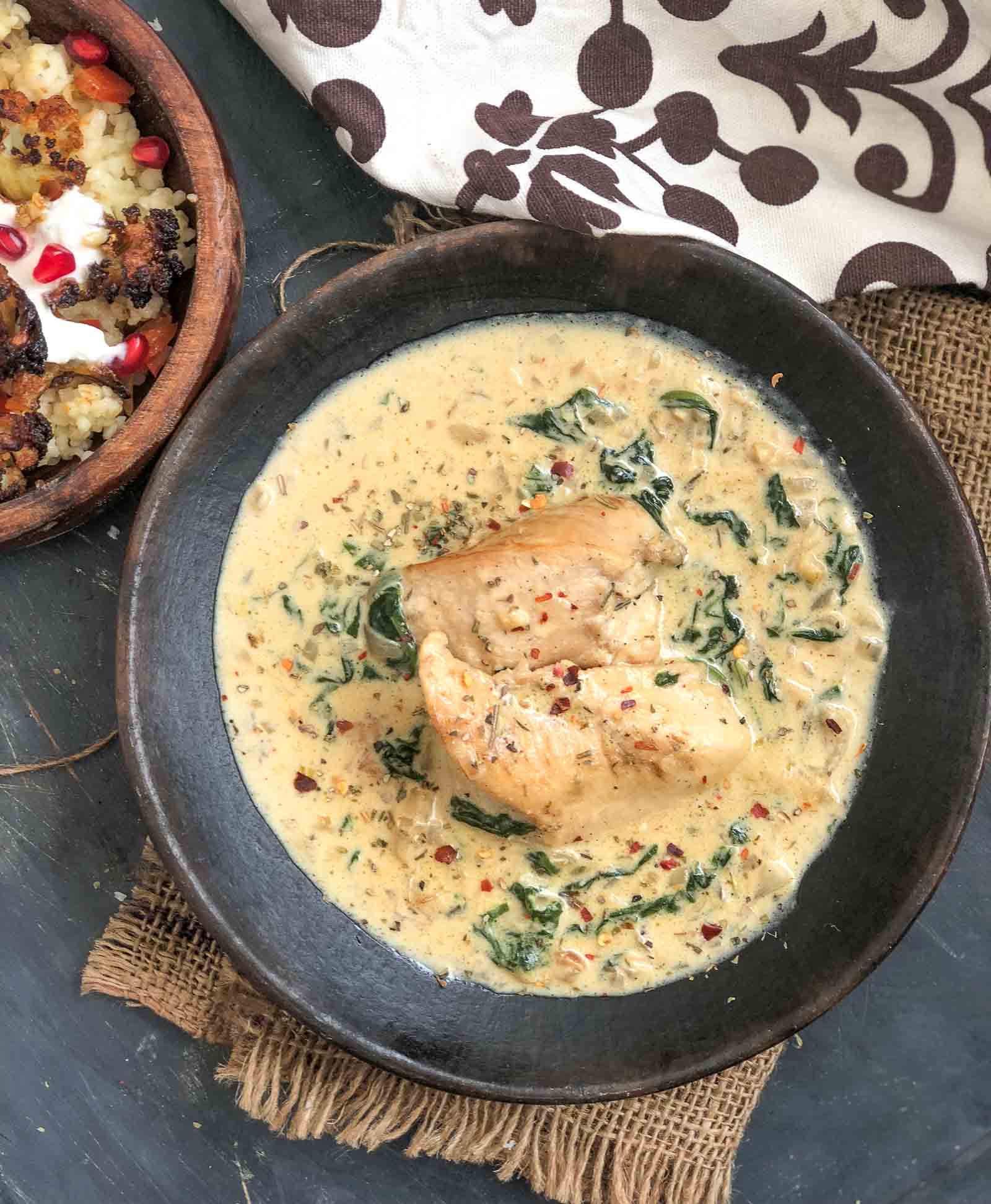 Roasted Chicken Curry Recipe In Spinach Parmesan Sauce