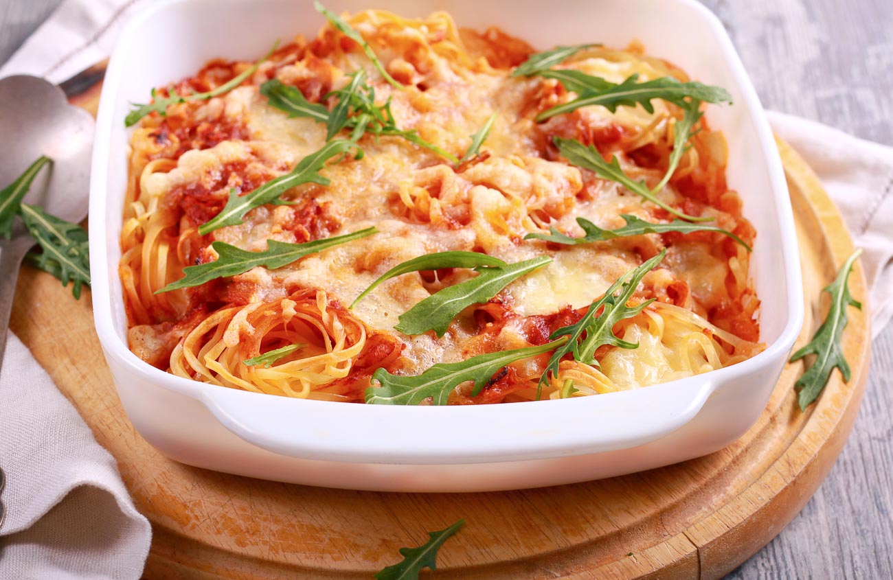 Cheesy Baked Spaghetti Pasta Recipe by Archana's Kitchen