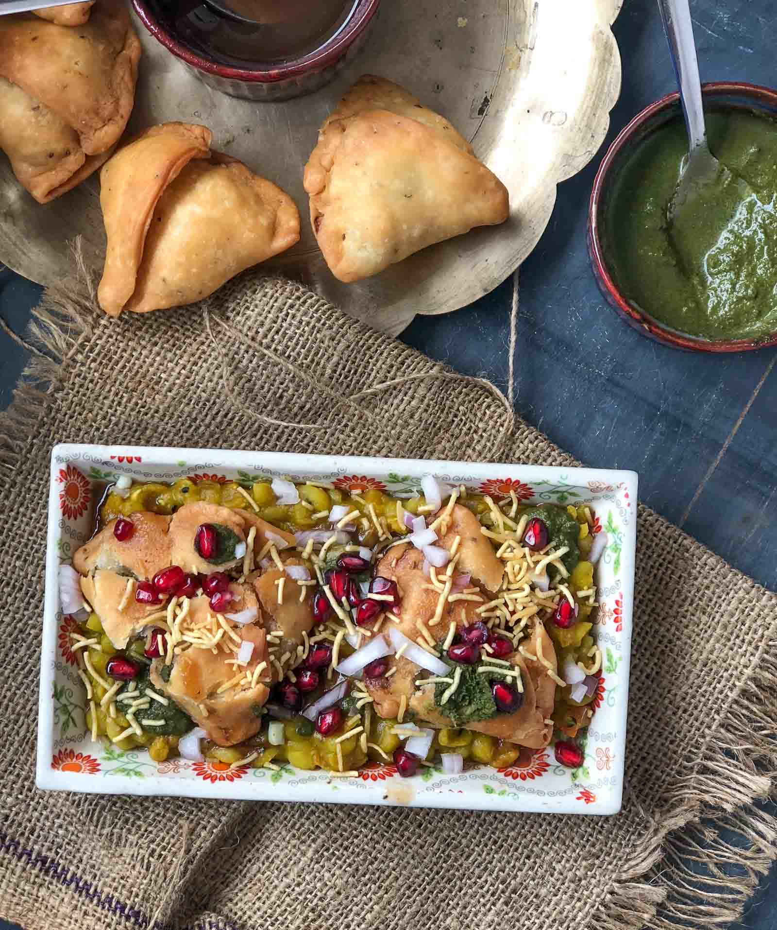 Matar Samosa Chaat Recipe - Delicious Evening Tea Time Snack