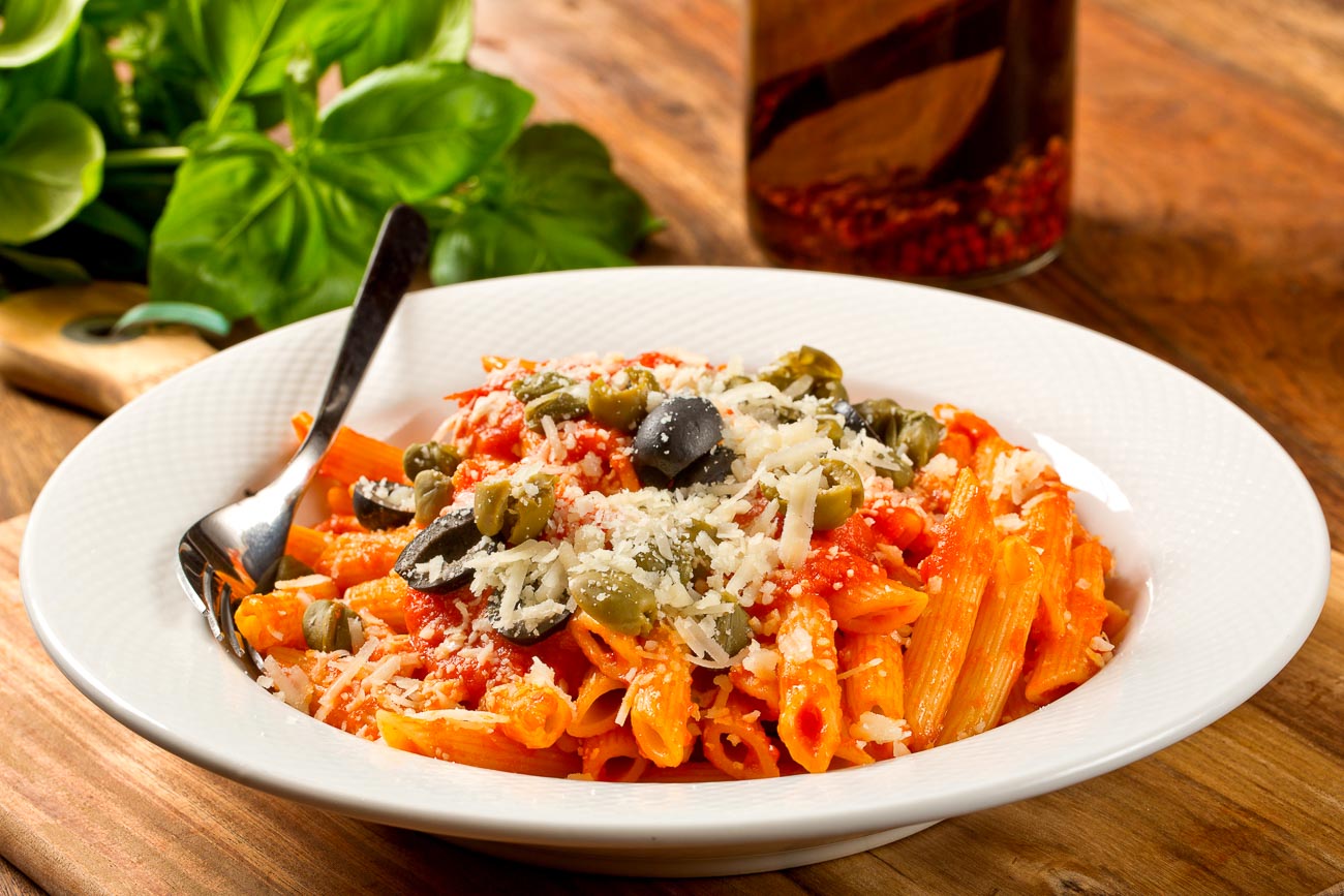 Penne Pasta Recipe In Roasted Carrot Sauce & Olives