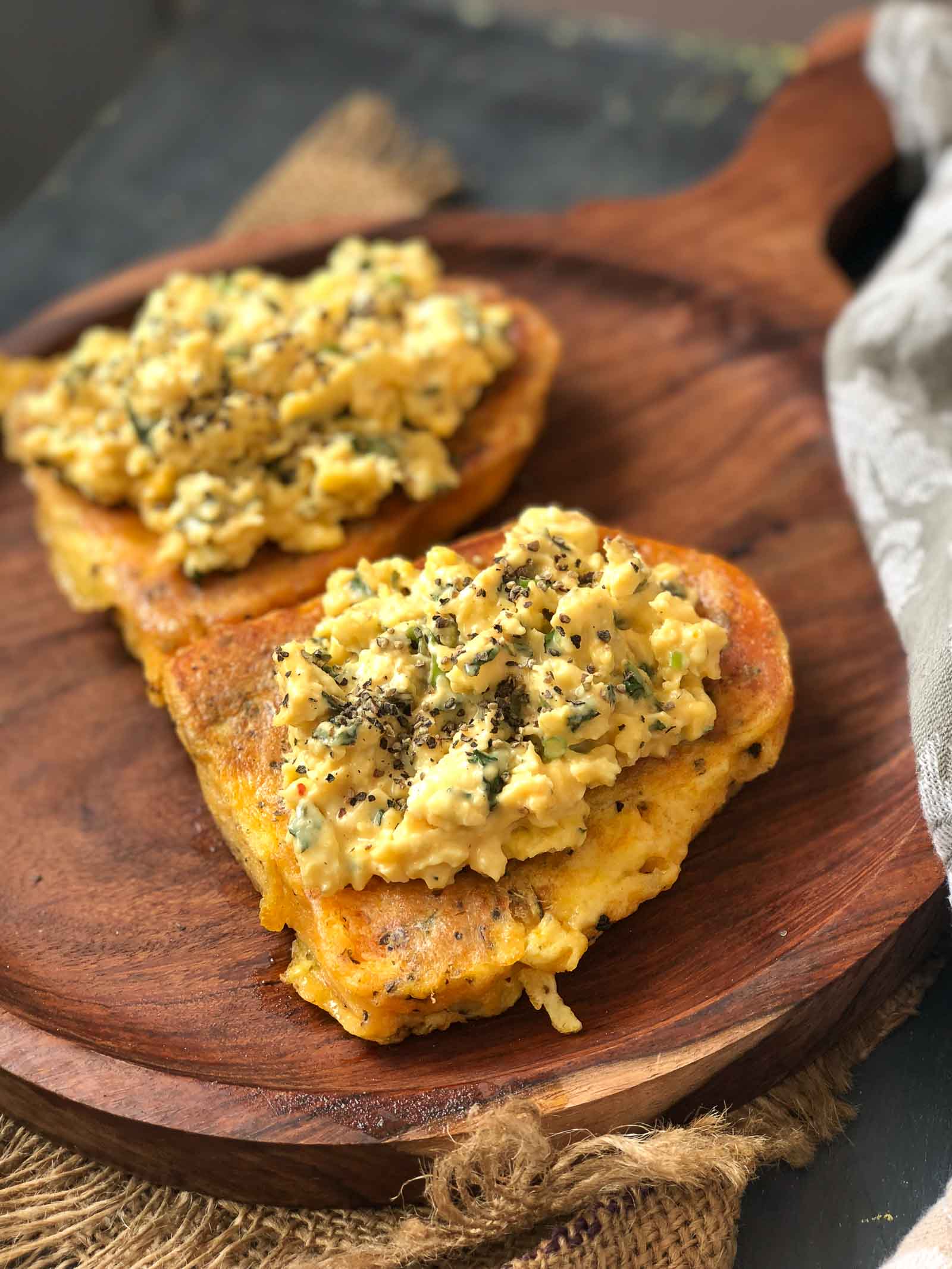 Savory French Toast With Cheesy Garlic Scrambled Eggs