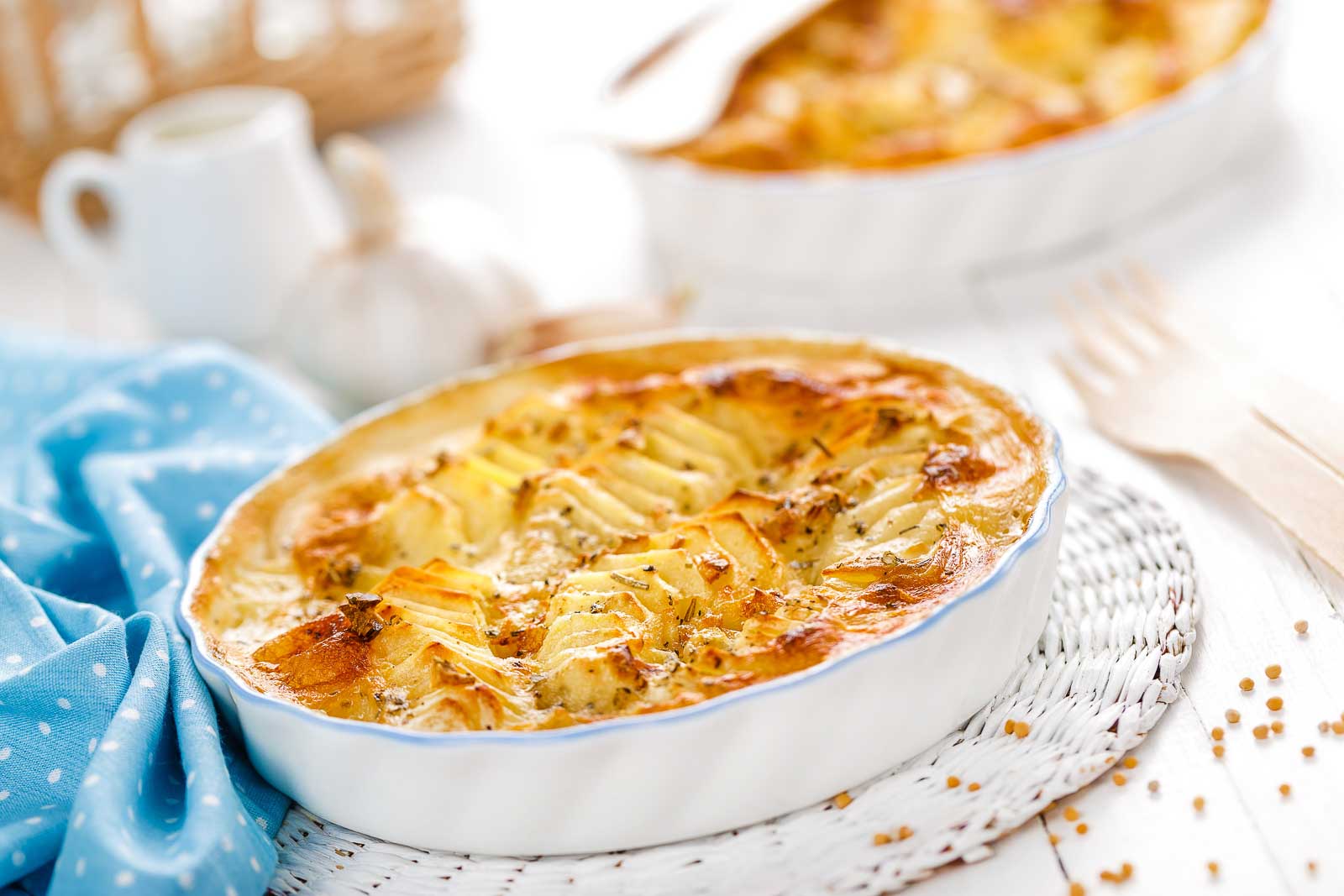 Cheesy Baked Potato Gratin With Sweet Corn