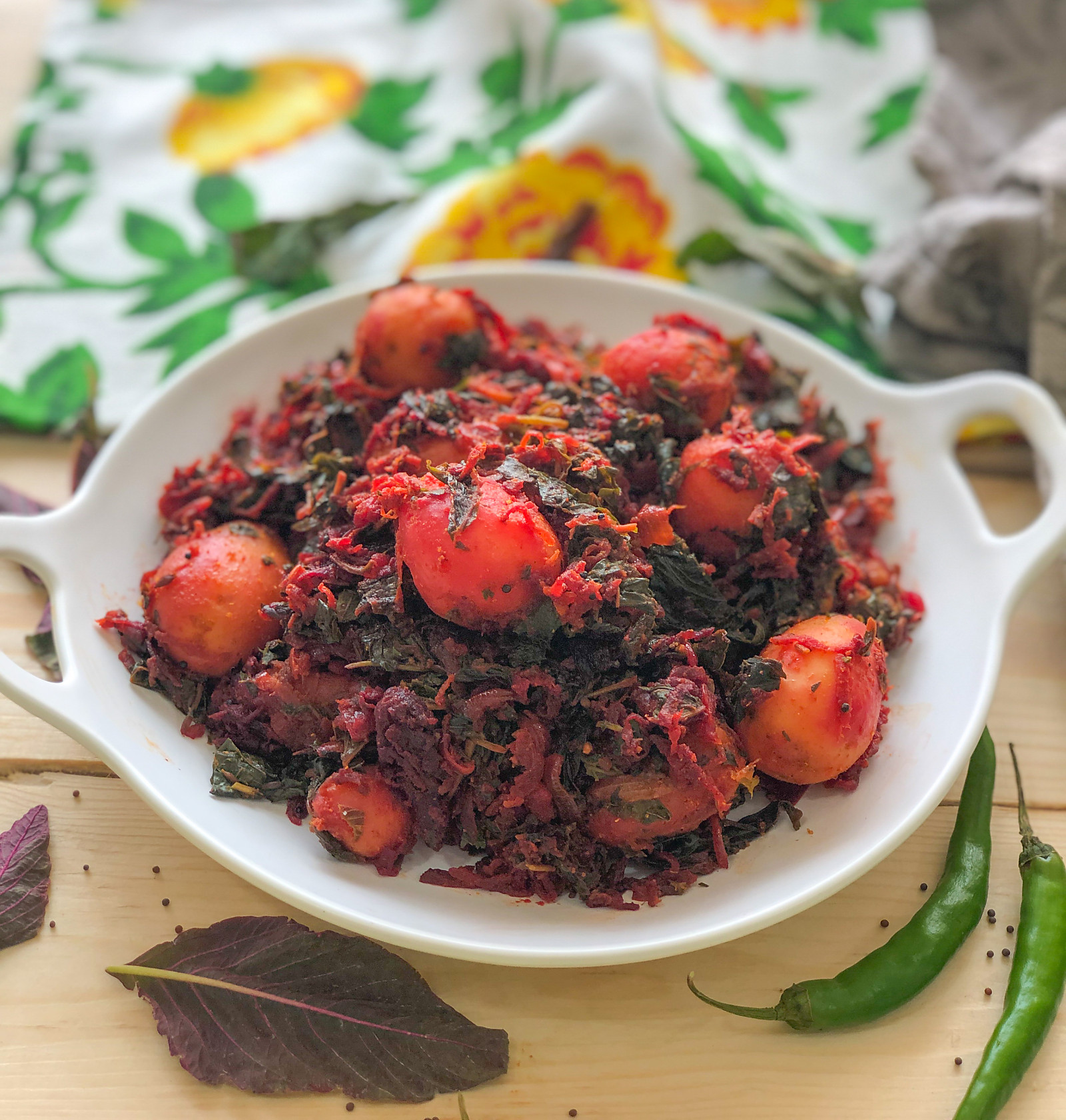 Beetroot, Aloo & Amaranth Leaves Sabzi Recipe