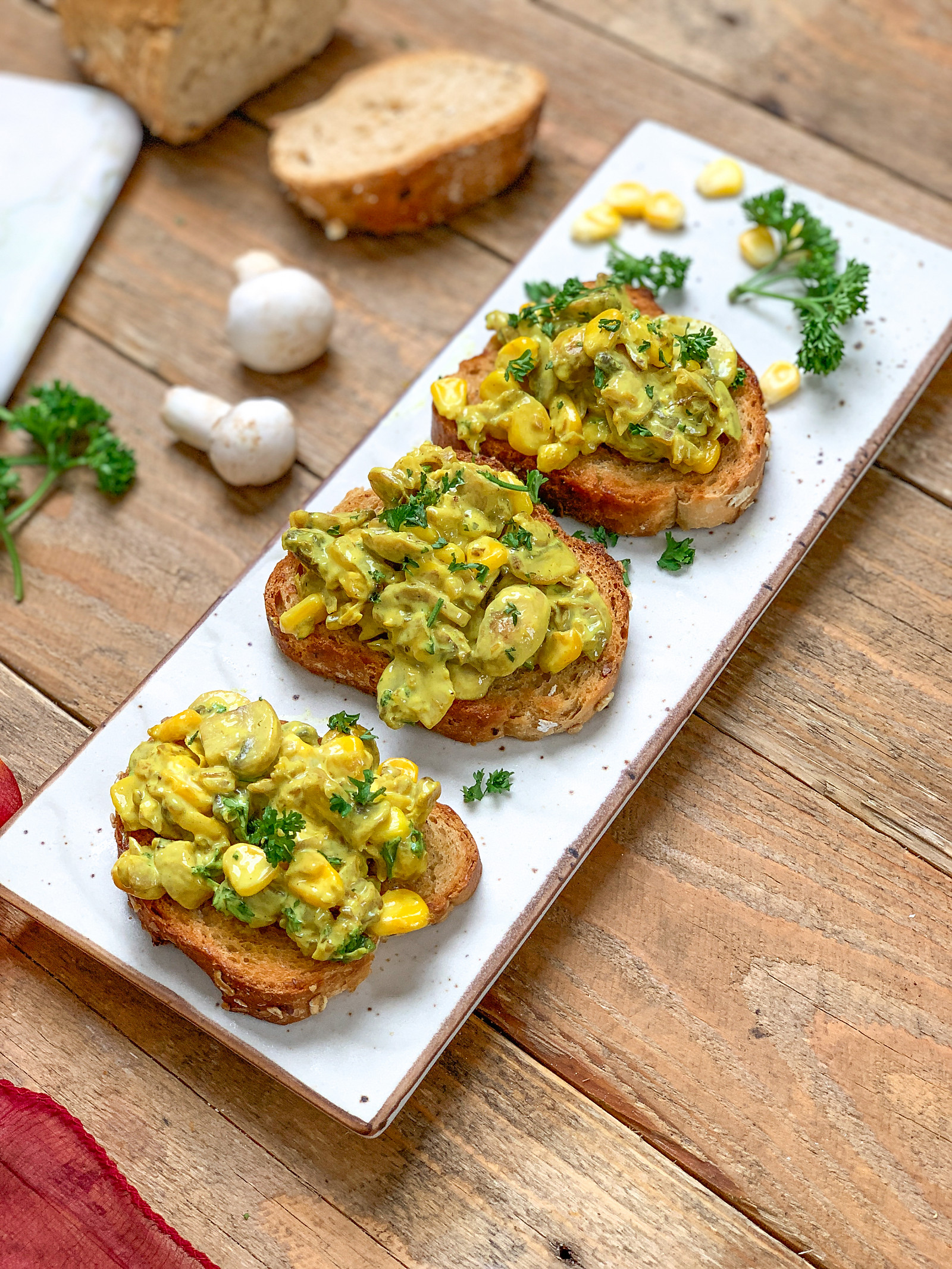 Cheesy Mushroom & Corn Open Toast