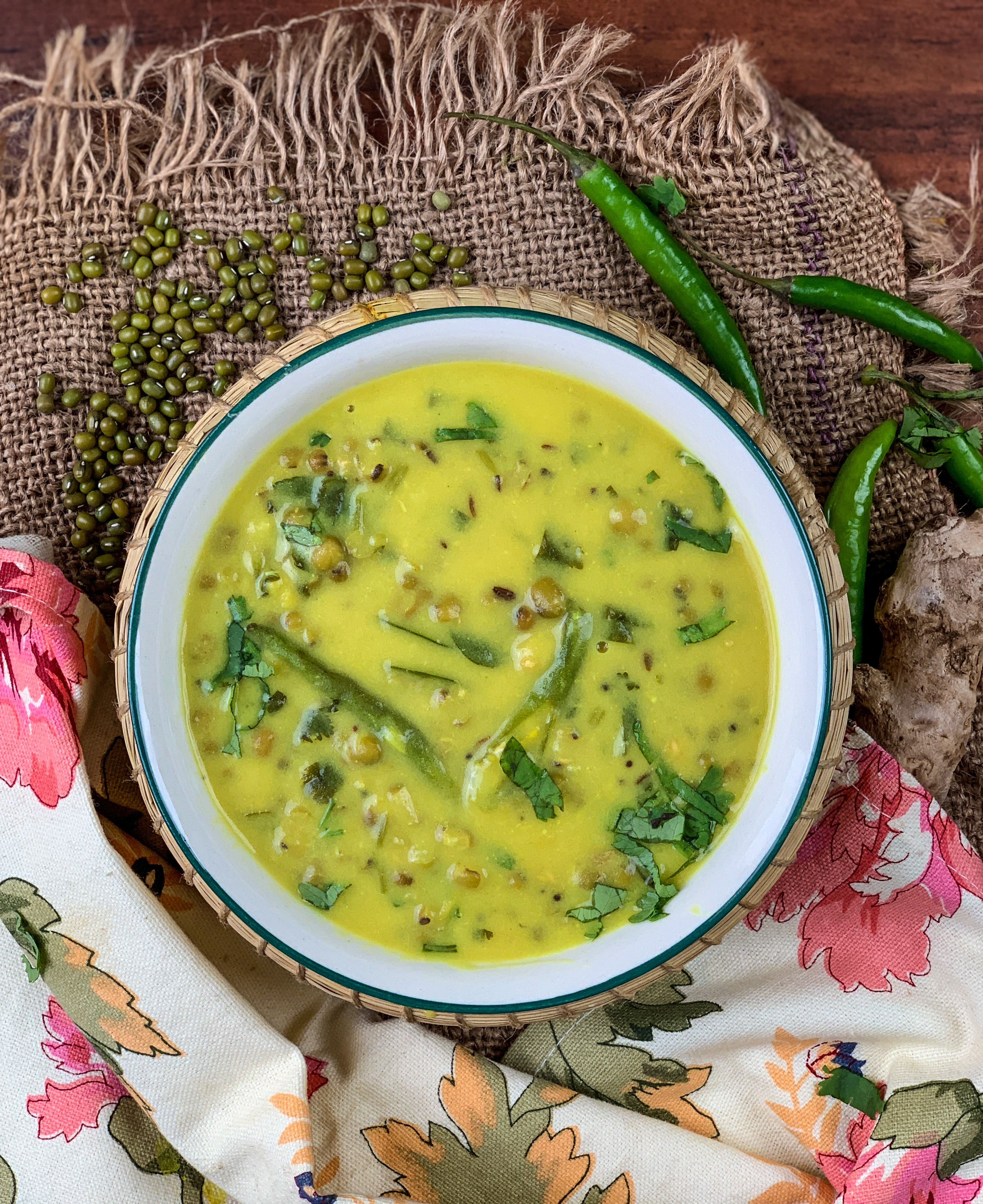 Gujarati Khatta Mag - Green Moong in Buttermilk Curry