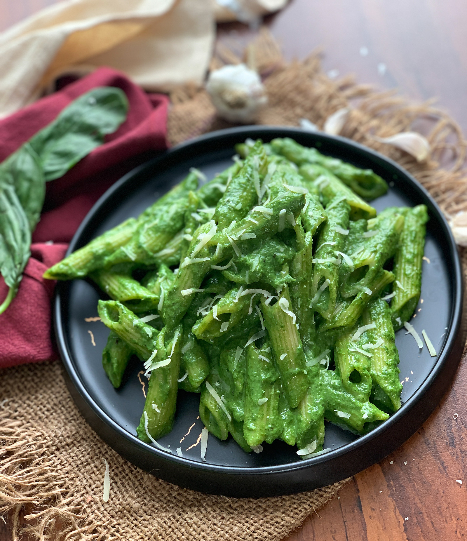 Pasta In Spinach Basil Sauce Recipe