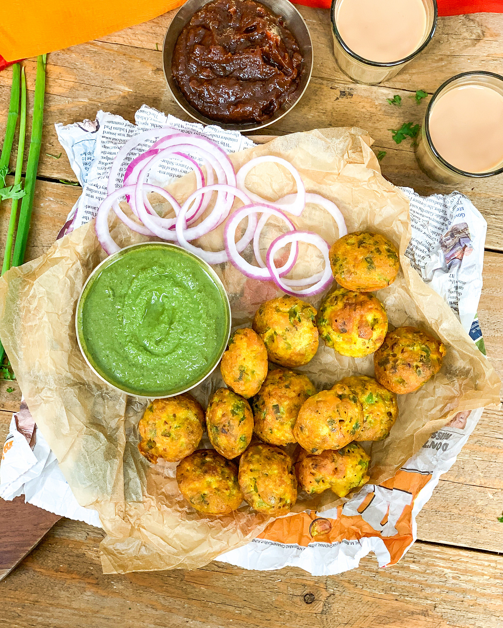 Spring Onion Pakora Recipe - Made In Kuzhi Paniyaram Pan