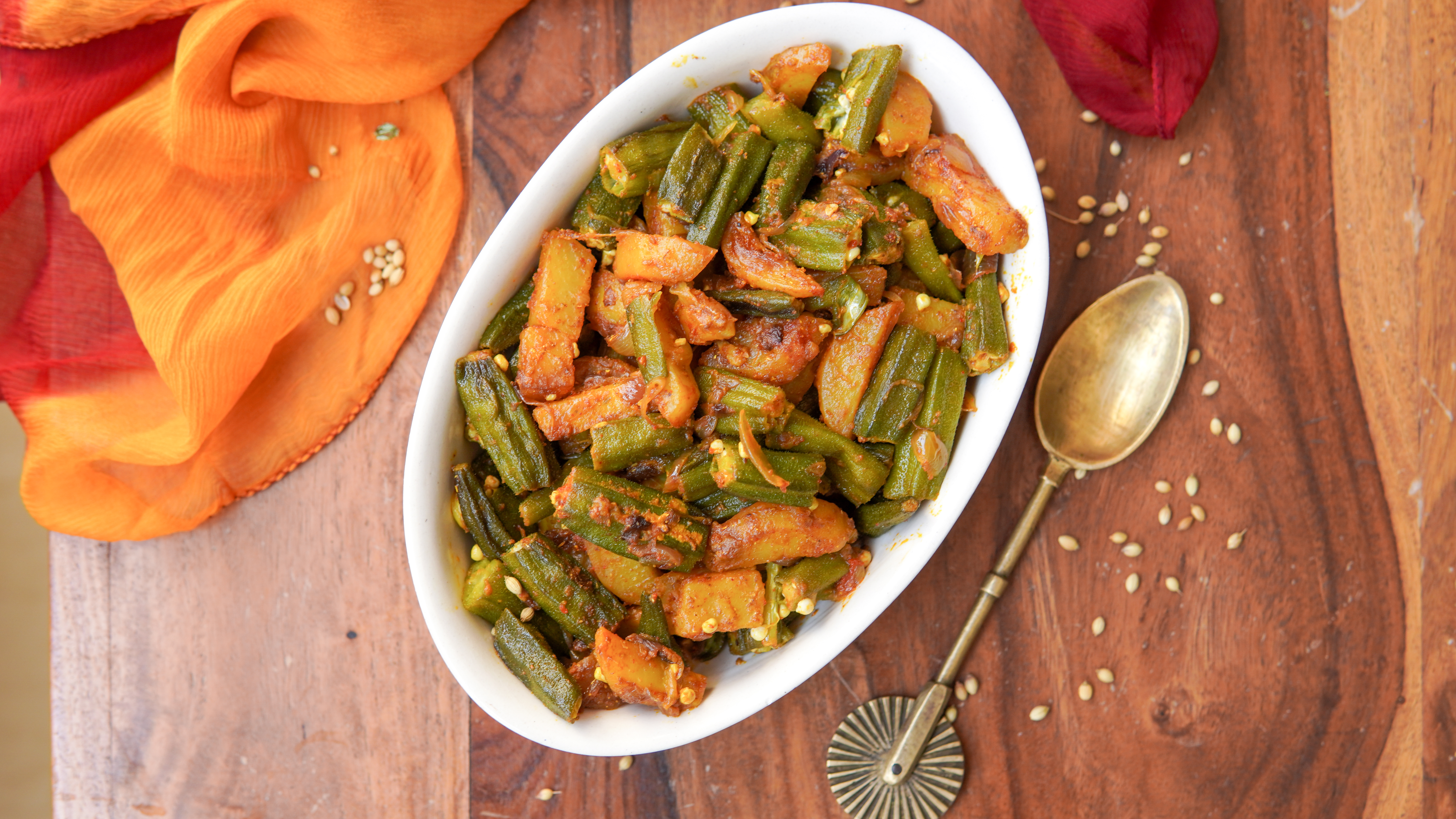 Aloo Bhindi Sabzi Recipe Potatoes Lady S Finger Stir Fry By Archana S Kitchen