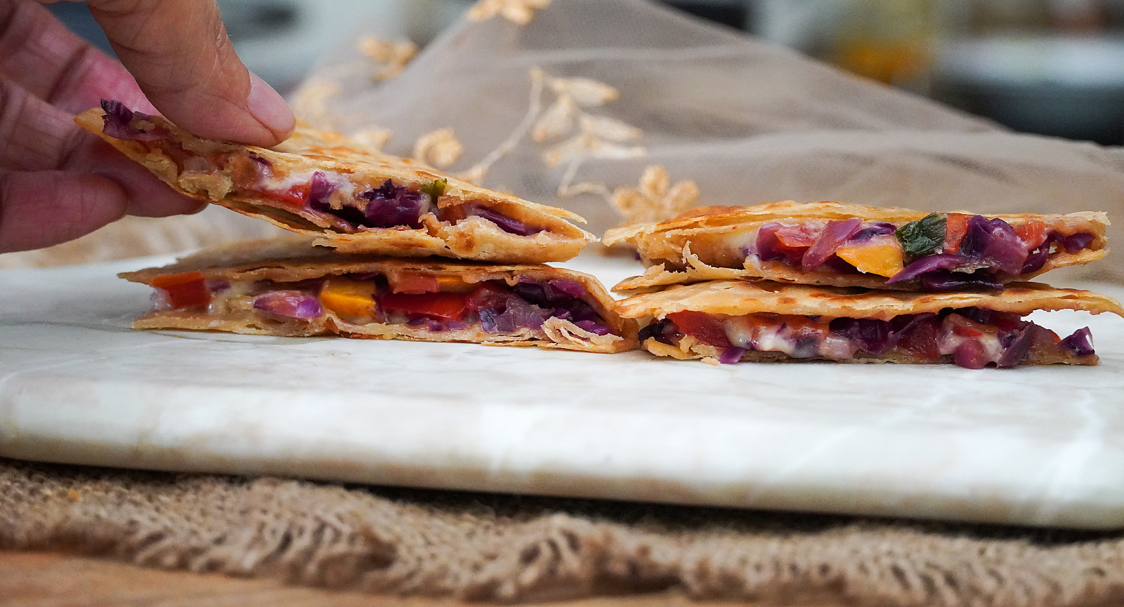 Roasted Vegetable Quesadilla Recipe With Zucchini, Carrots & Red Cabbage