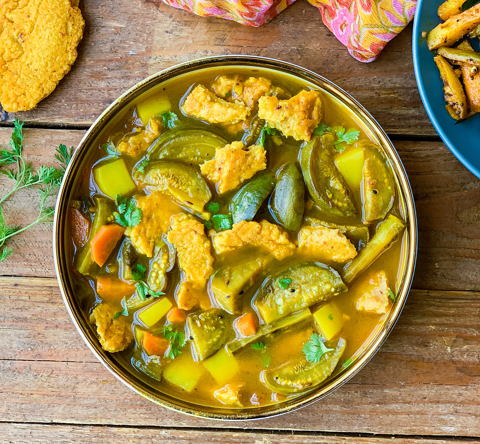 Niramish Shobji Chapor Jhol - Bengali Style Vegetable Curry with Lentil Patties