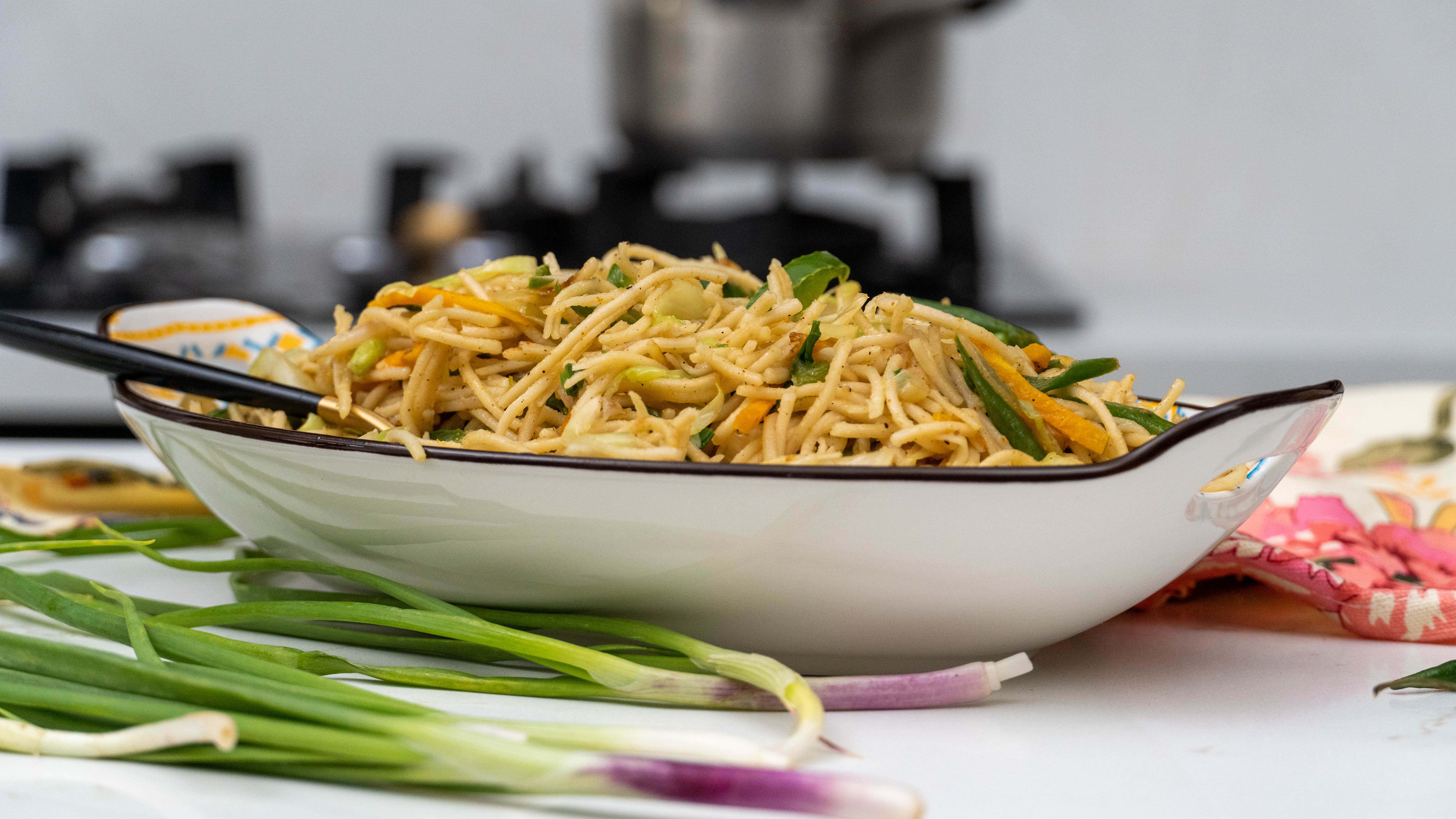 Vegetarian Hakka Noodles | Chinese Chow Mein Recipe Made Using Millet Noodles