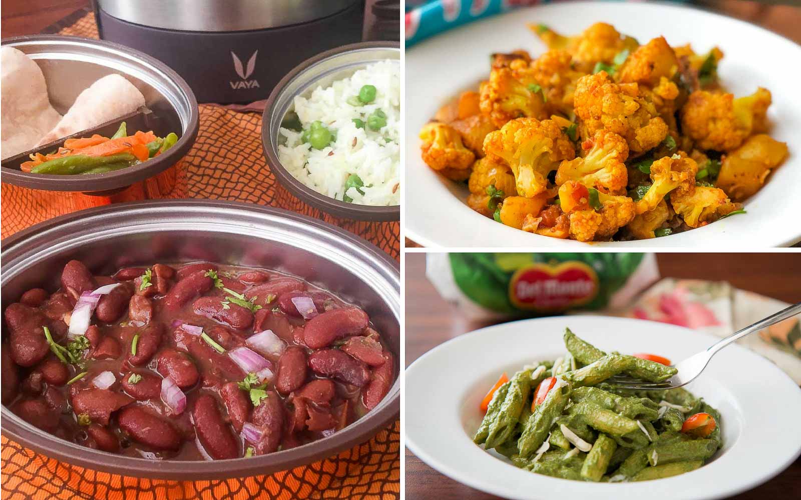 Kids School Lunch Box Menu Plan Rajma Chawal Aloo Gobi Pasta