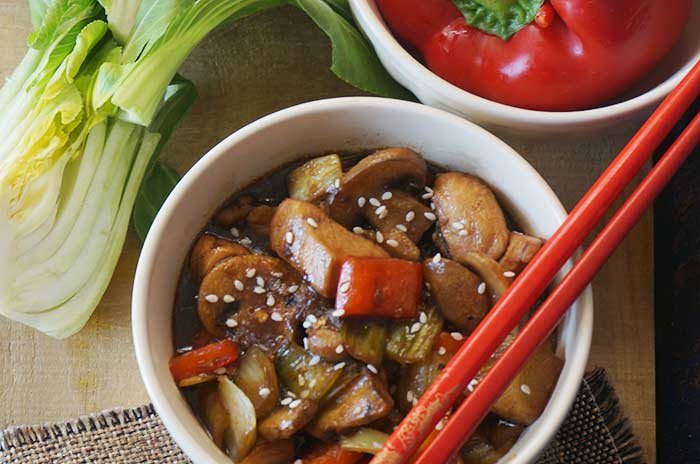 Ginger Sesame Chicken With Bok Choy And Mushrooms Recipe