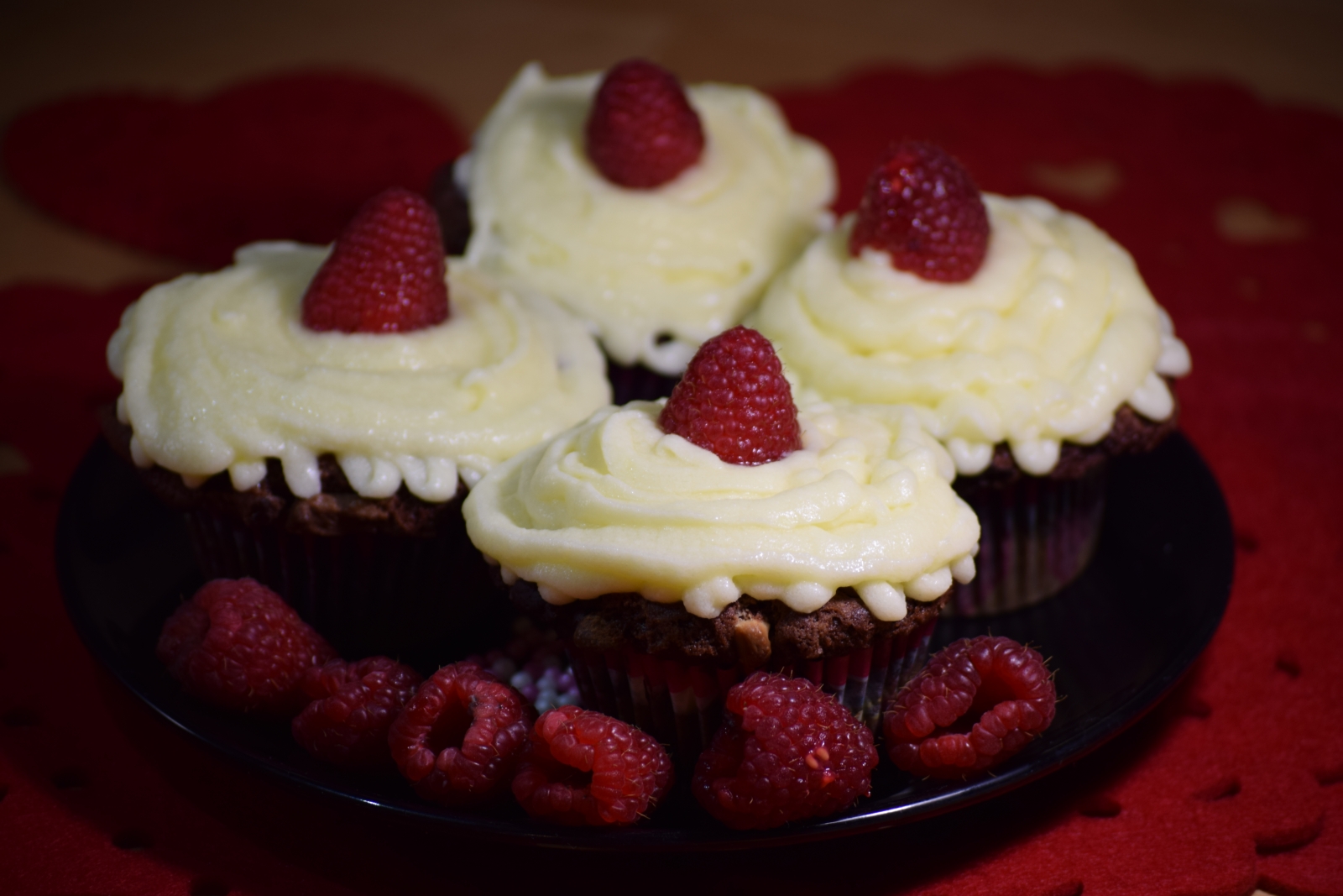 Eggless Chocolate Cupcakes With Raspberry & Cheese Frosting