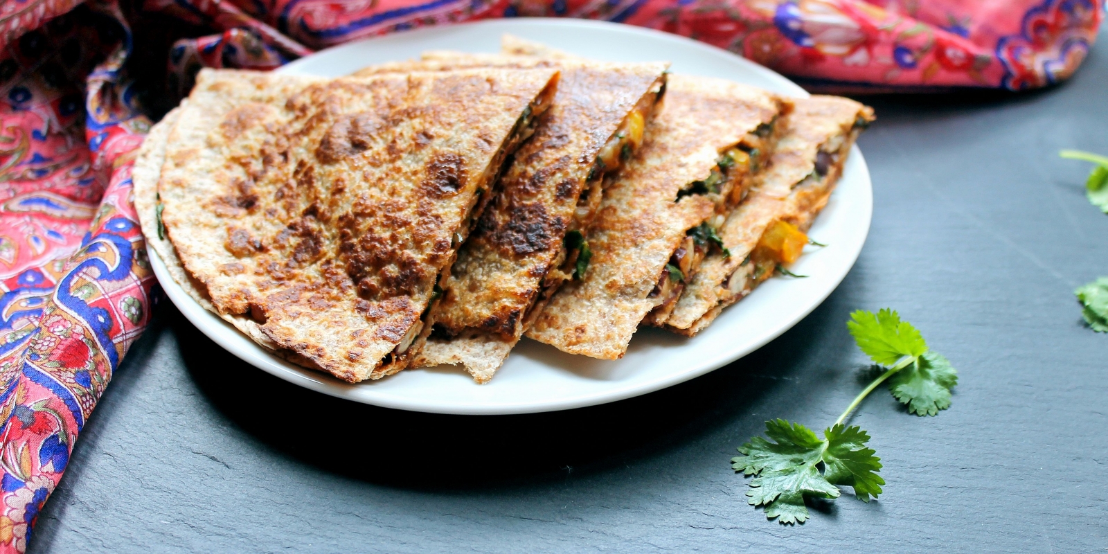 bean spinach and corn quesadilla