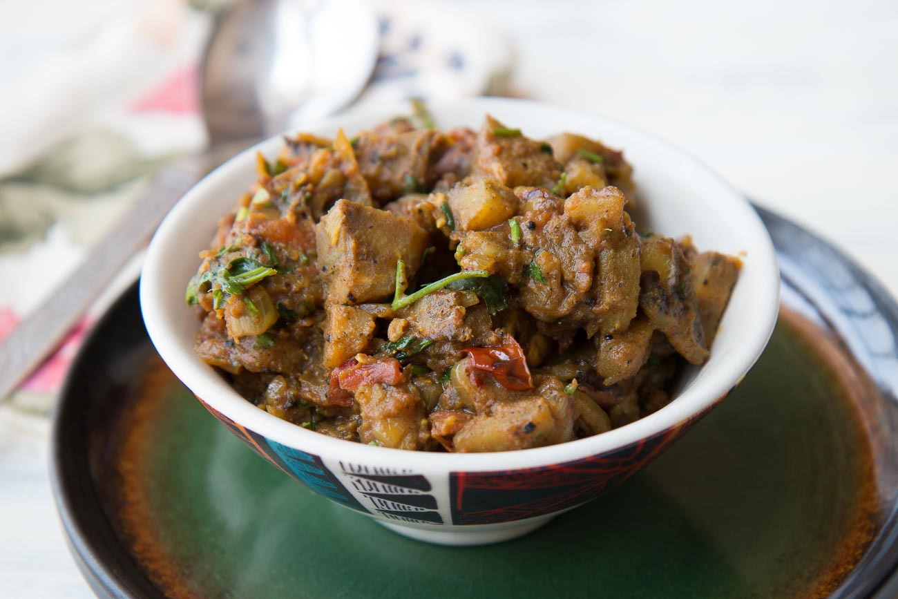 Kachcha Kela Masala Sabzi Recipe (Raw Banana with Tomatoes & Spices)