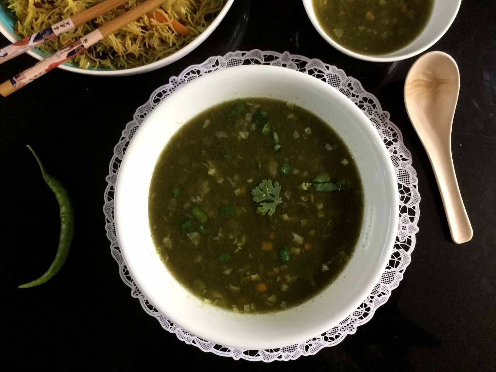 Indo Chinese Hot and Sour Spinach Soup Recipe