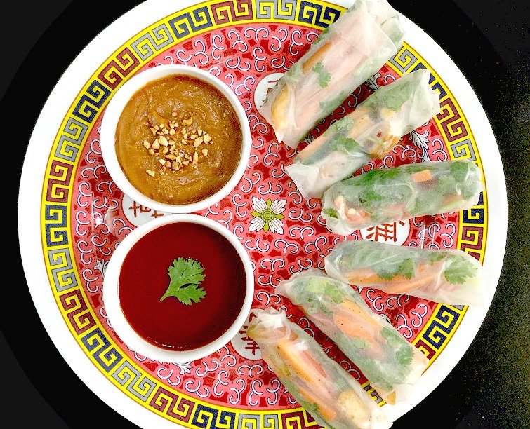 Vietnamese Style Vegetarian Spring Rolls Recipe With Peanut Dipping Sauce Vietnamese Style Vegetarian Spring Rolls Recipe With Peanut Dipping Sauce
