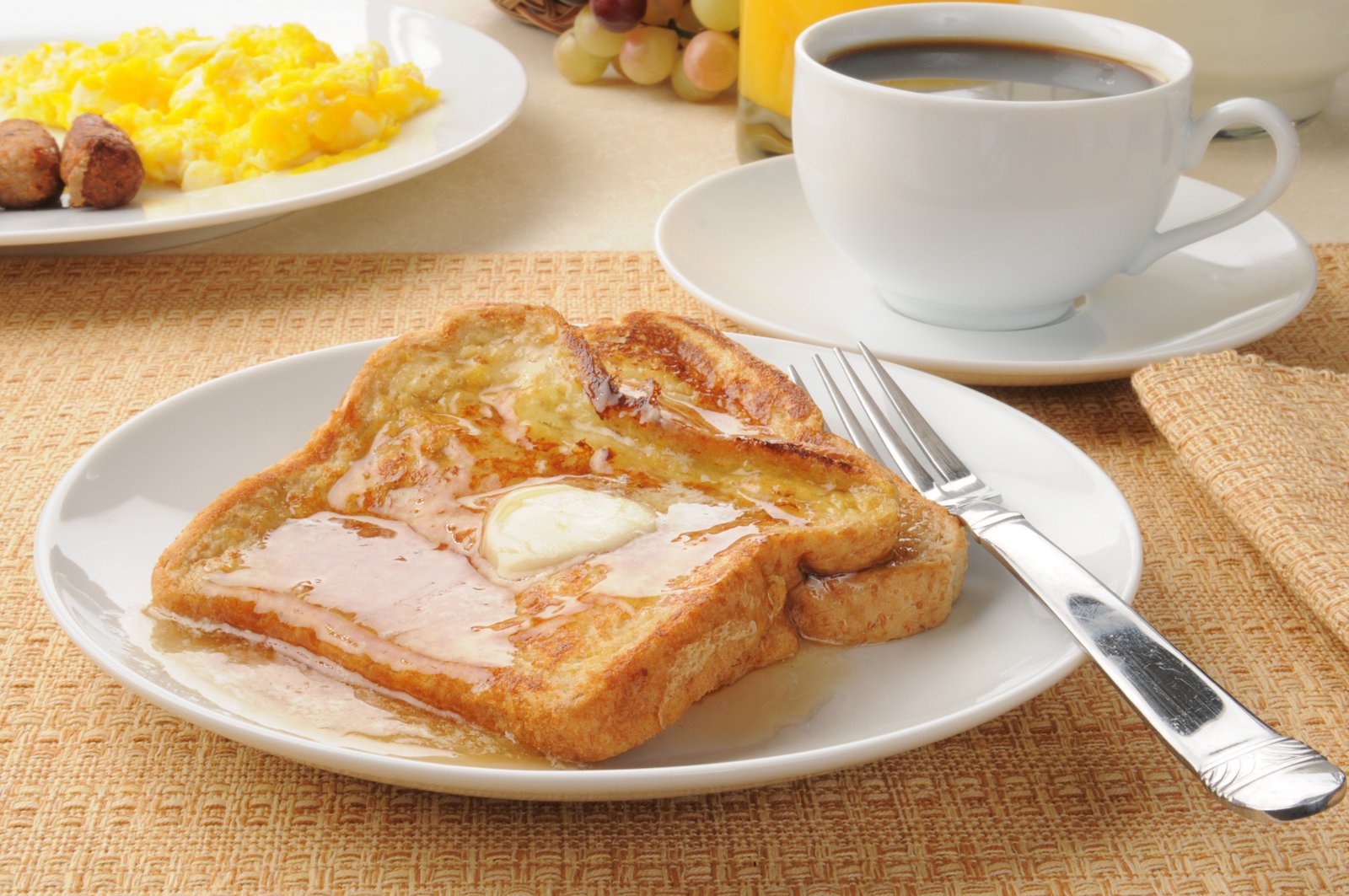 French Toast with Honey Spread and Scrambled Eggs Recipe