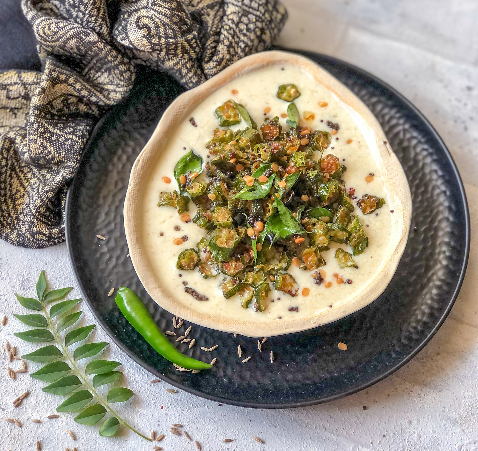 Kerala Style Vendakka Pachadi Recipe - Roasted Bhindi Coconut Raita