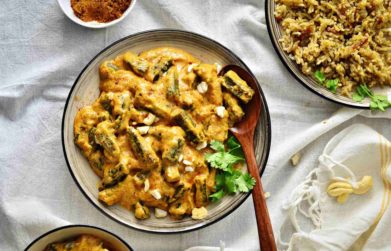 Shahi Bhindi Recipe in Cashew Nut Gravy - Okras in Cashew Nut Curry