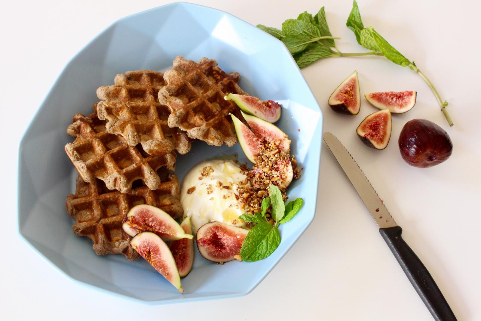 Healthy Waffles with Greek Yogurt, Figs and Sweet Dukkah Recipe