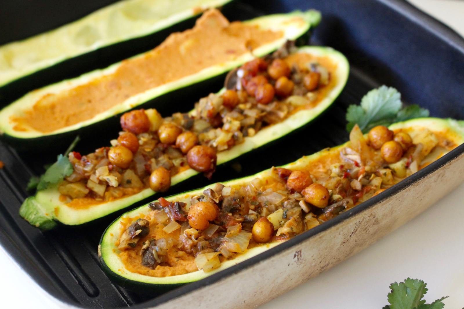 Zucchini Boats With Chickpeas In Tomato Hummus Recipe