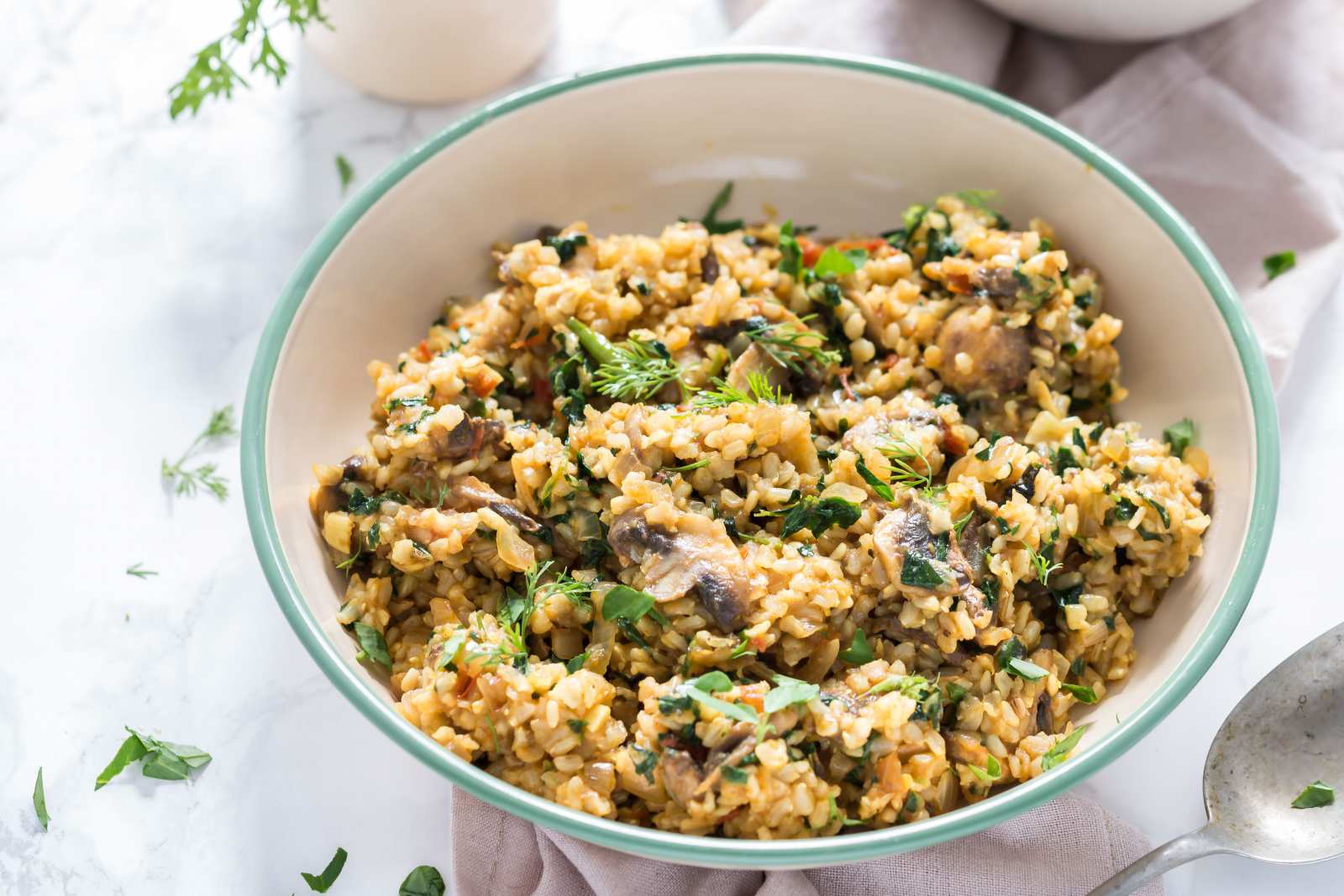 Mushroom Methi Brown Rice Recipe