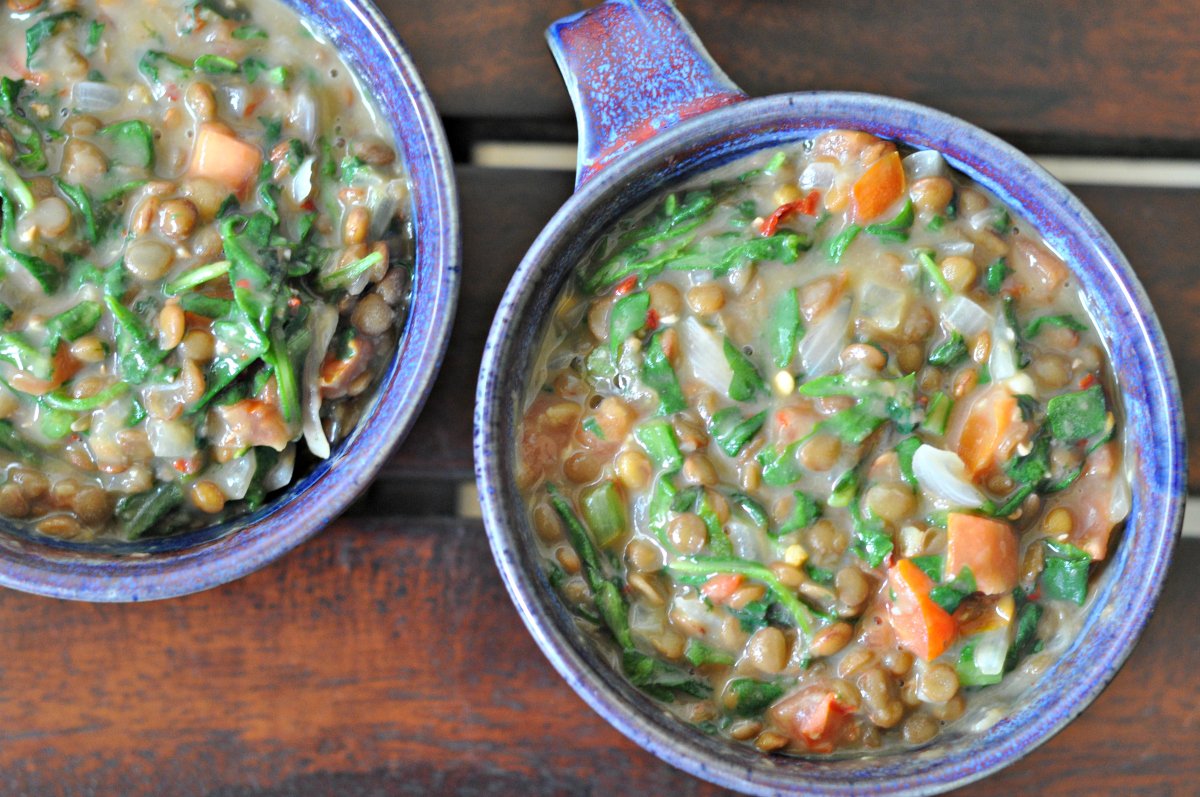 One Pot Creamy Spinach Lentils Recipe