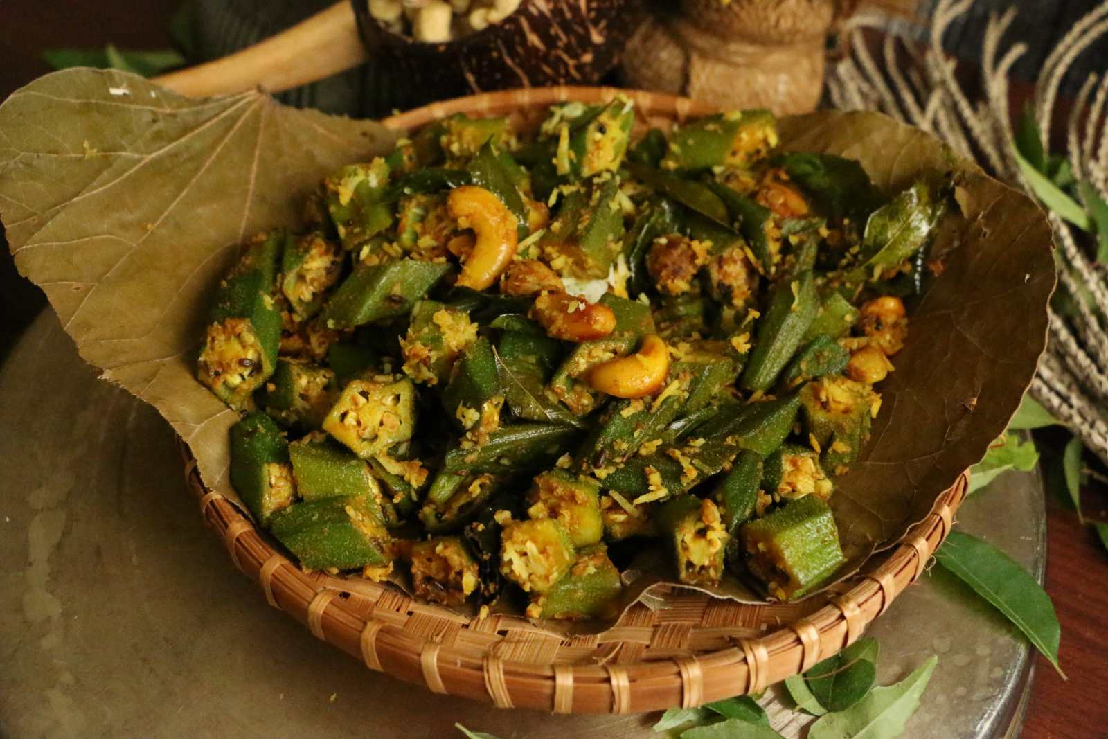 Bhindi With Cashews & Coconut Sabzi Recipe