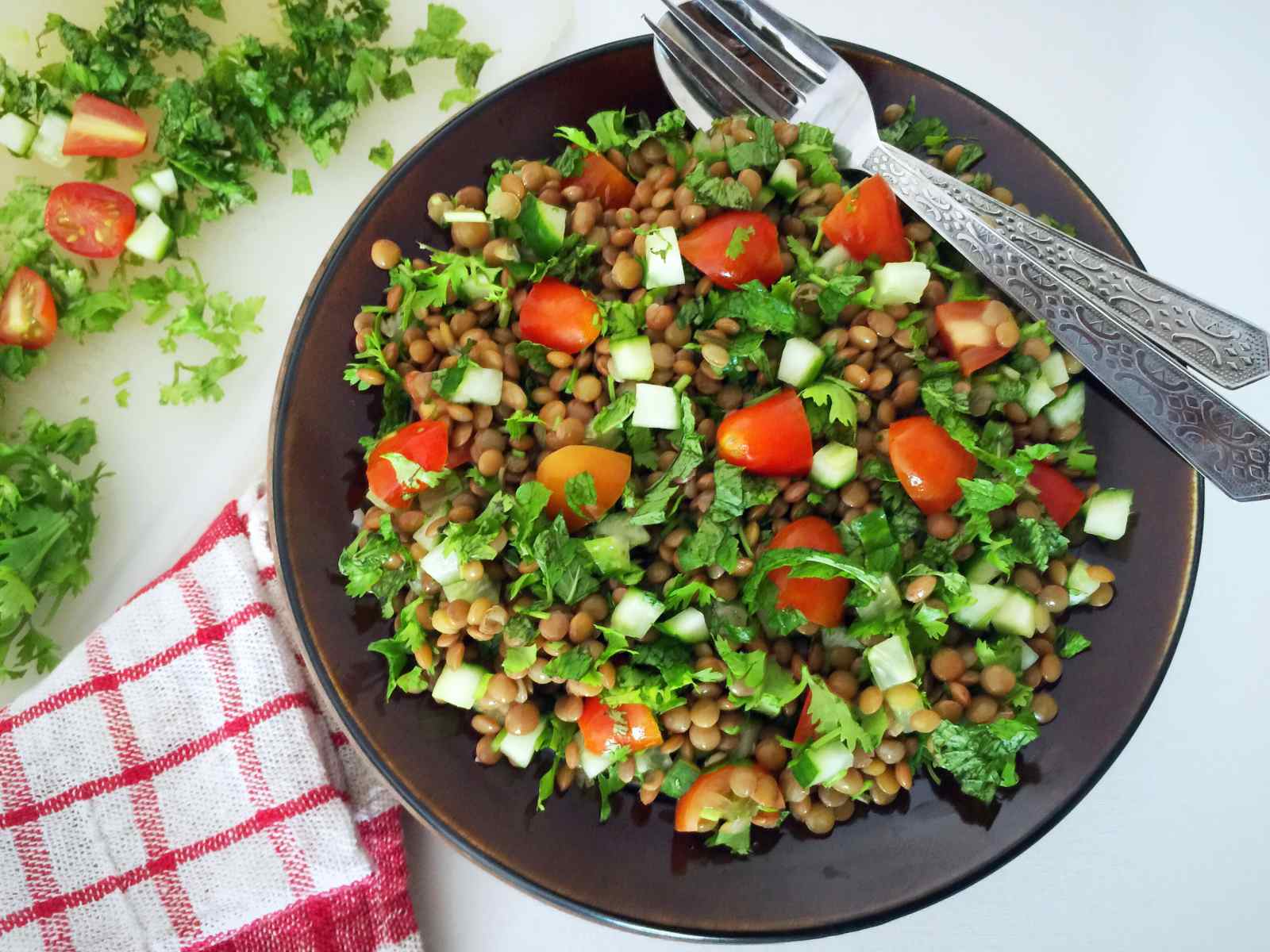 Lentil Tabbouleh Recipe (Middle Eastern Vegetarian Salad With Lentils)