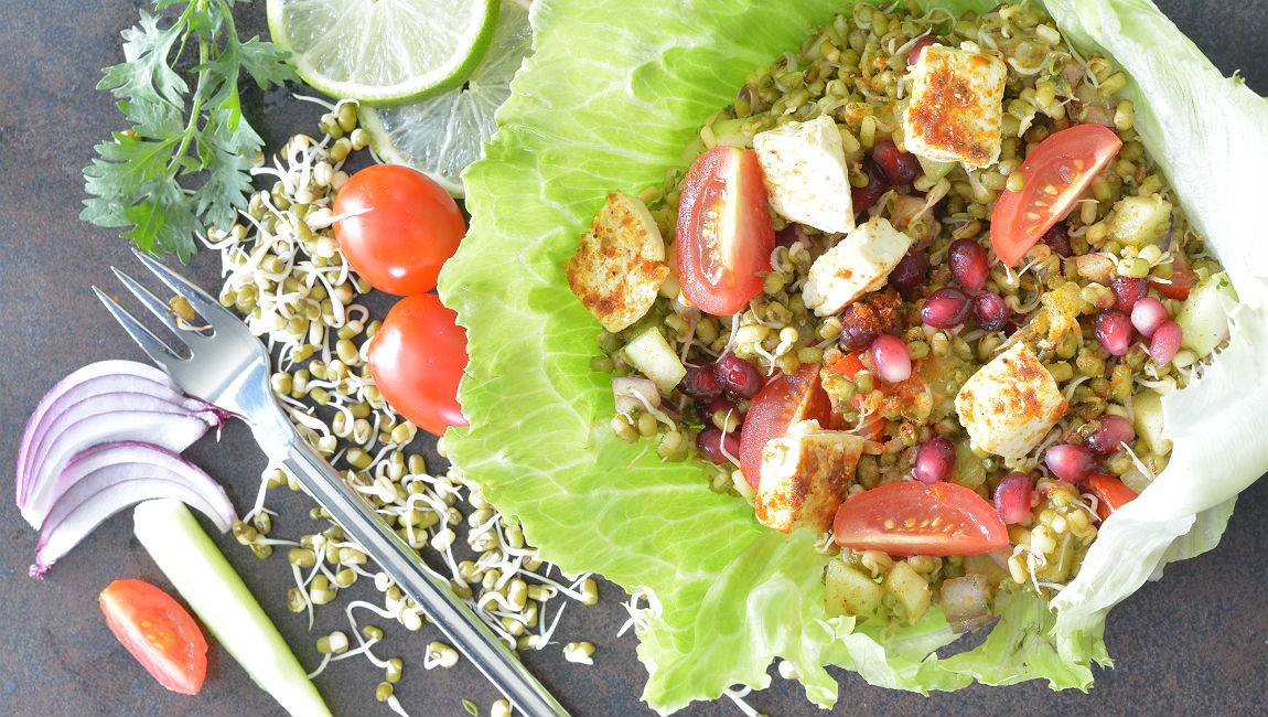 Mung Bean & Tofu Salad Recipe With Sweet Potatoes, Cucumbers & Tomatoes