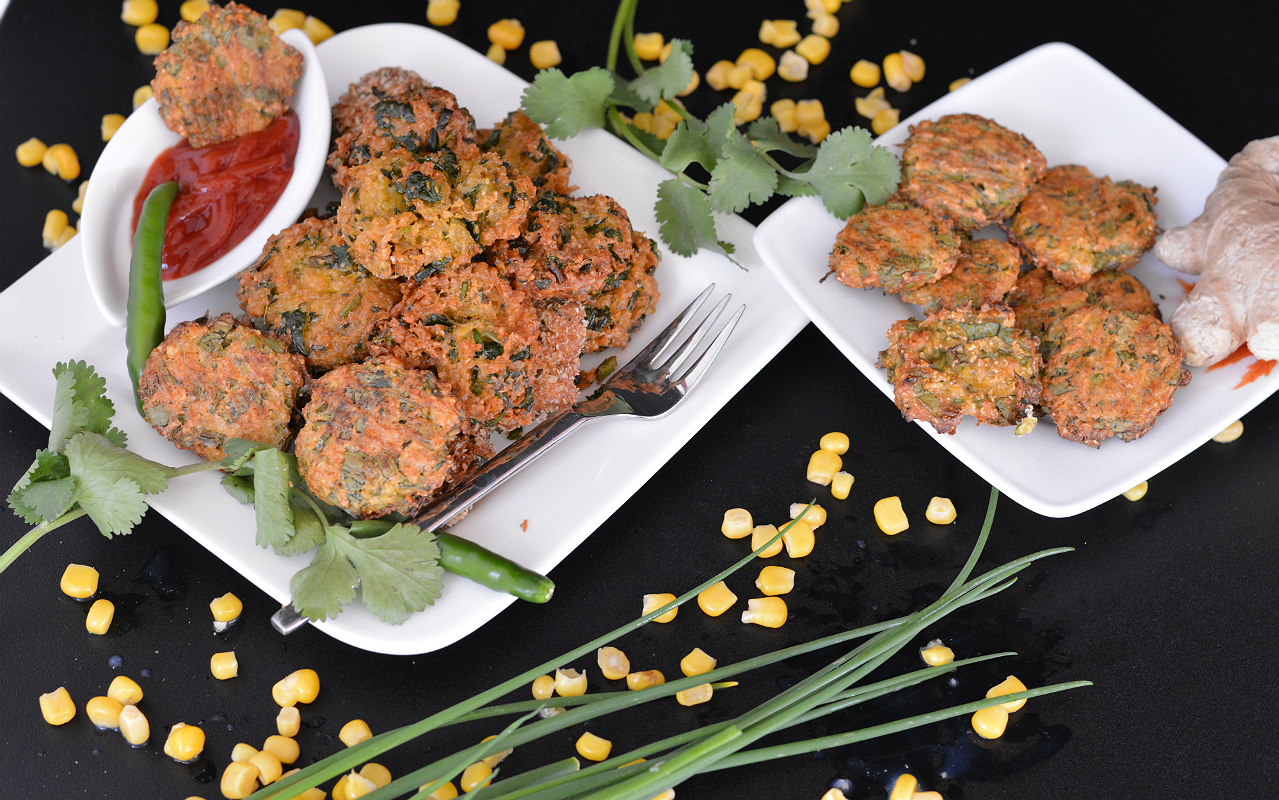 Spicy Sweet Corn & Oat Fritters Recipe - Corn Masala Vada