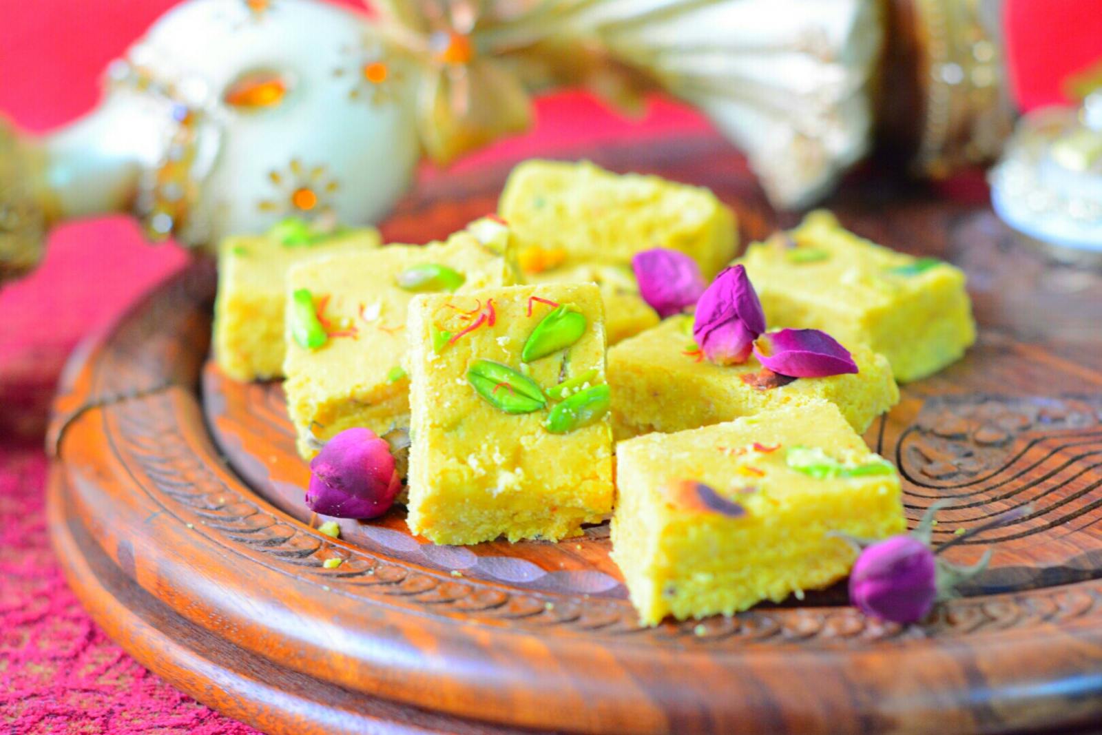 Peanut Kesar Burfi Recipe Peanut Kesar Burfi Recipe