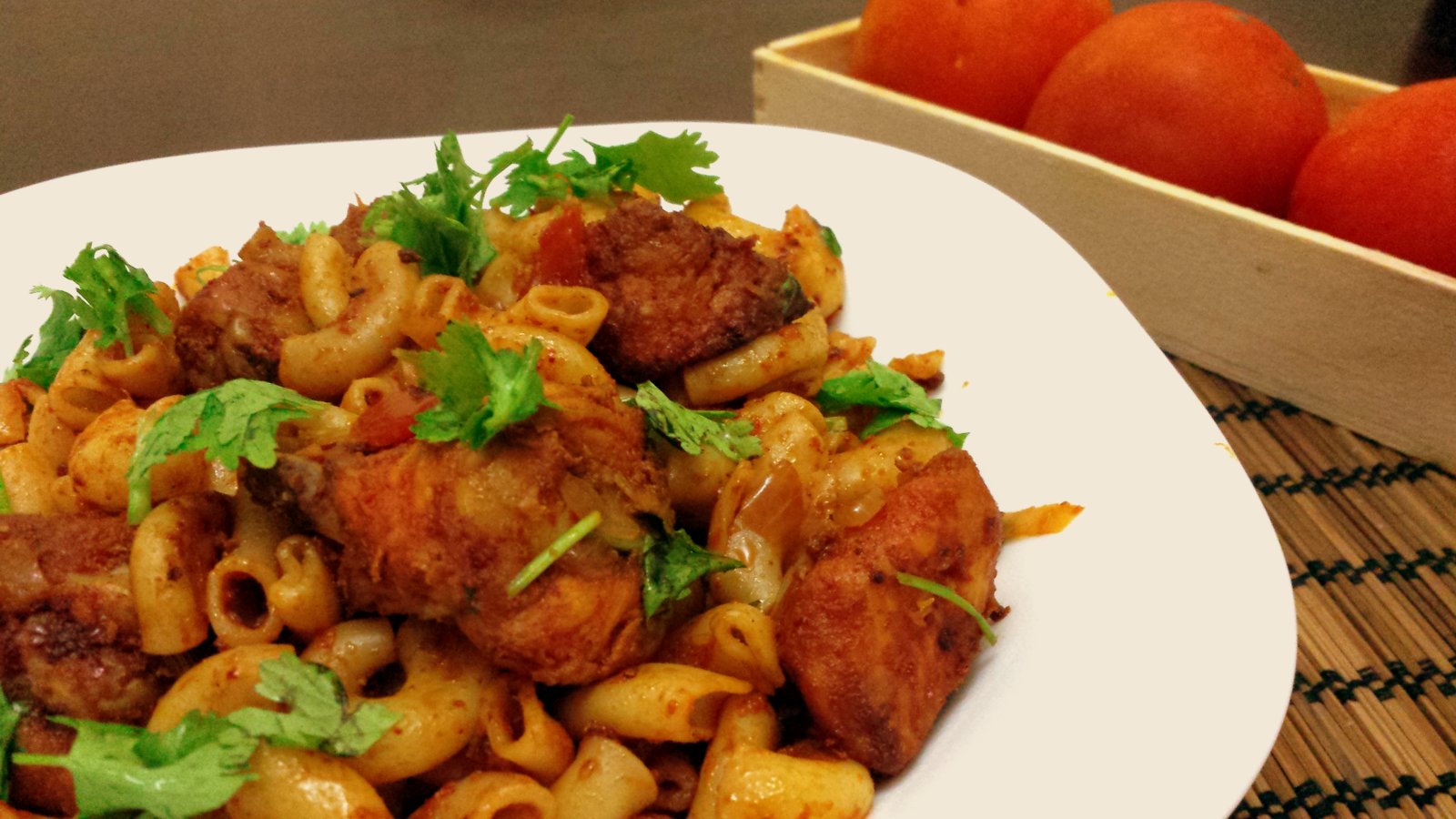 Chicken Tomato Macaroni Recipe- Pasta with Indian Masalas Chicken Tomato Macaroni Recipe- Pasta with Indian Masalas